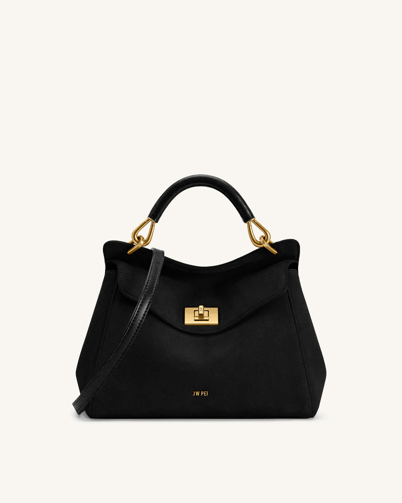 Lucia Classic Faux Suede Top Handle Bag - Black