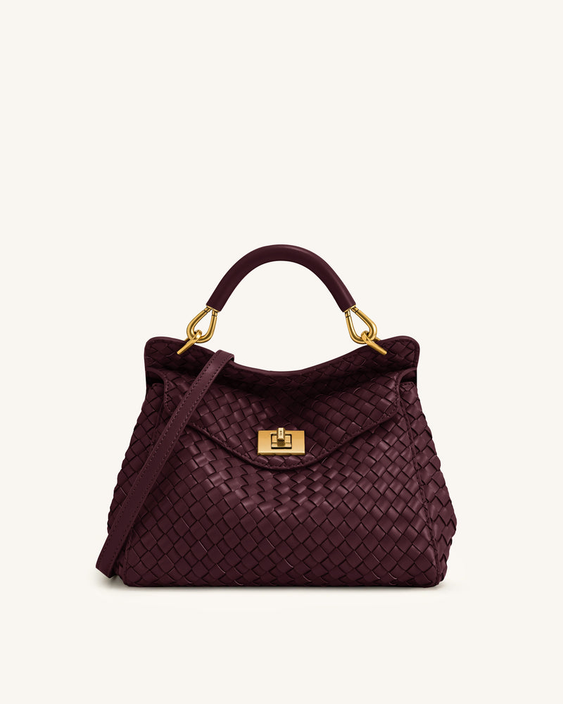 Lucia Classic Woven Top Handle Bag - Dark Burgundy