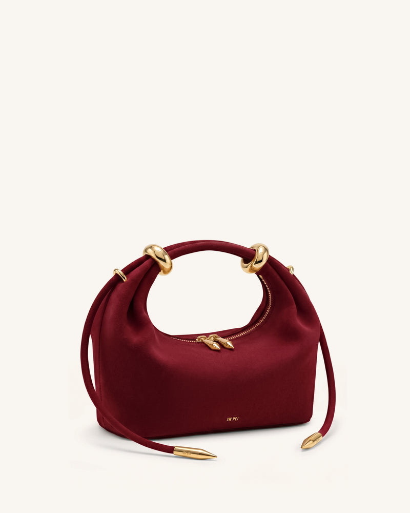 Ellie Faux Suede Metal Ring Embellished Top Handle Bag - Burgundy