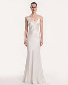 Floral Appliqué Cowl Back Long Dress - White