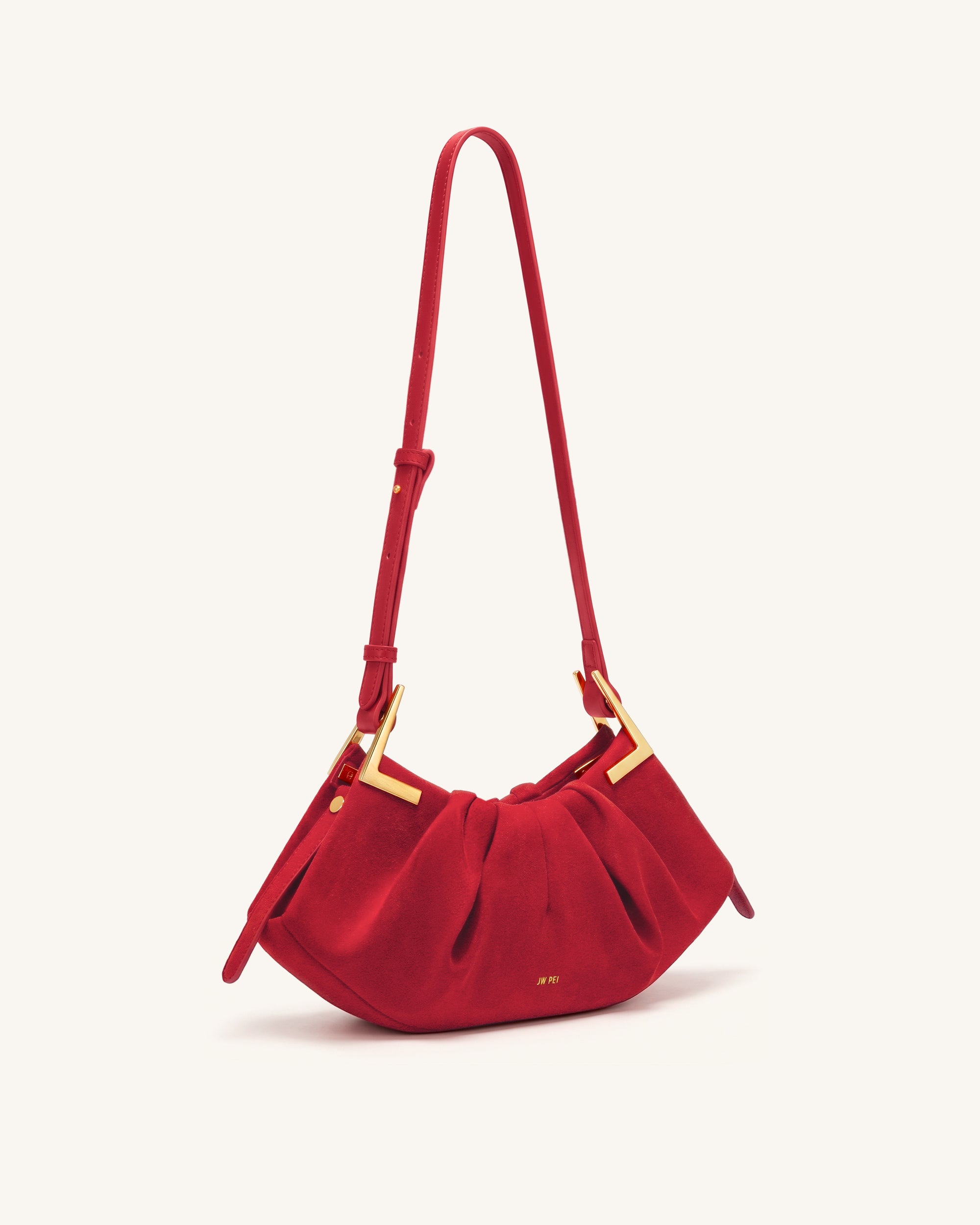 Amelia Faux Suede Pleated Shoulder Bag - Red