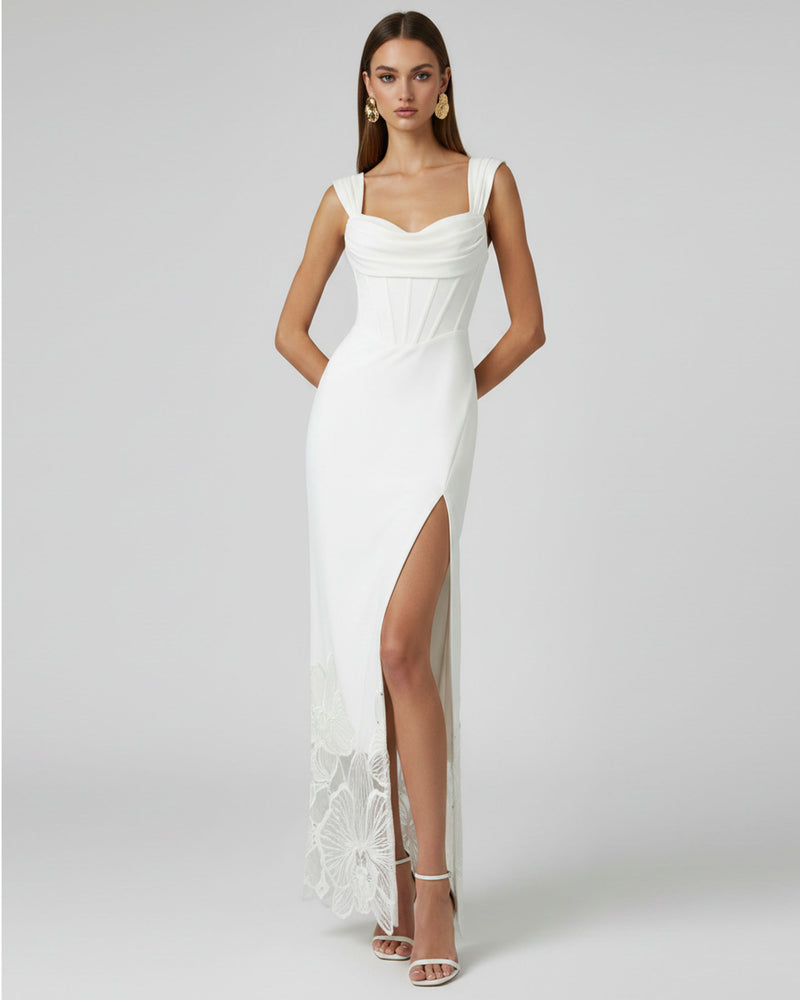 Orchid Embroidered Corset Maxi Dress - White