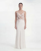 Floral Appliqué Sheer Lace Maxi Dress - White