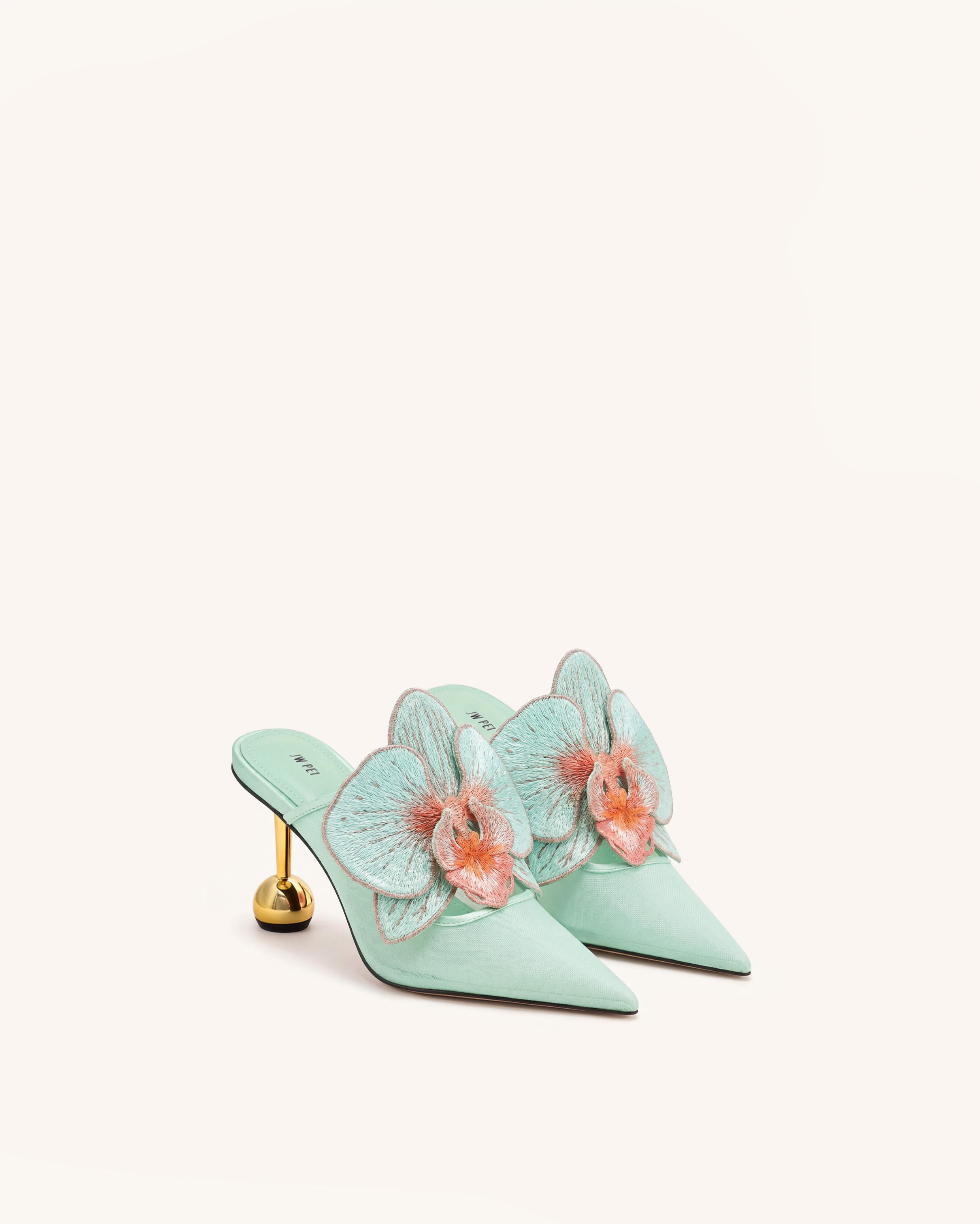 Sofia Orchid Sphere Heel Mules - Mint Green