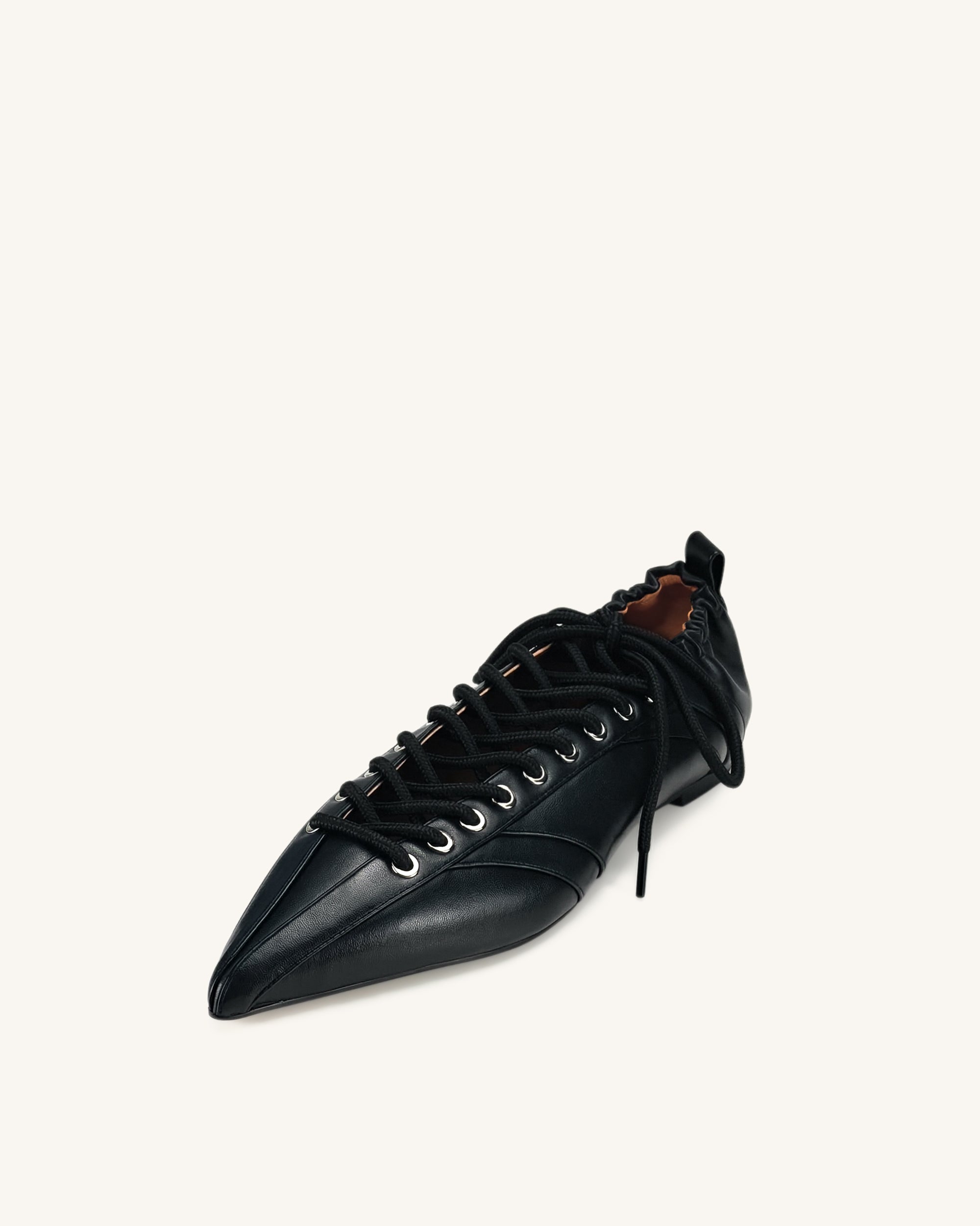 Ava Lace-Up Flats - Black