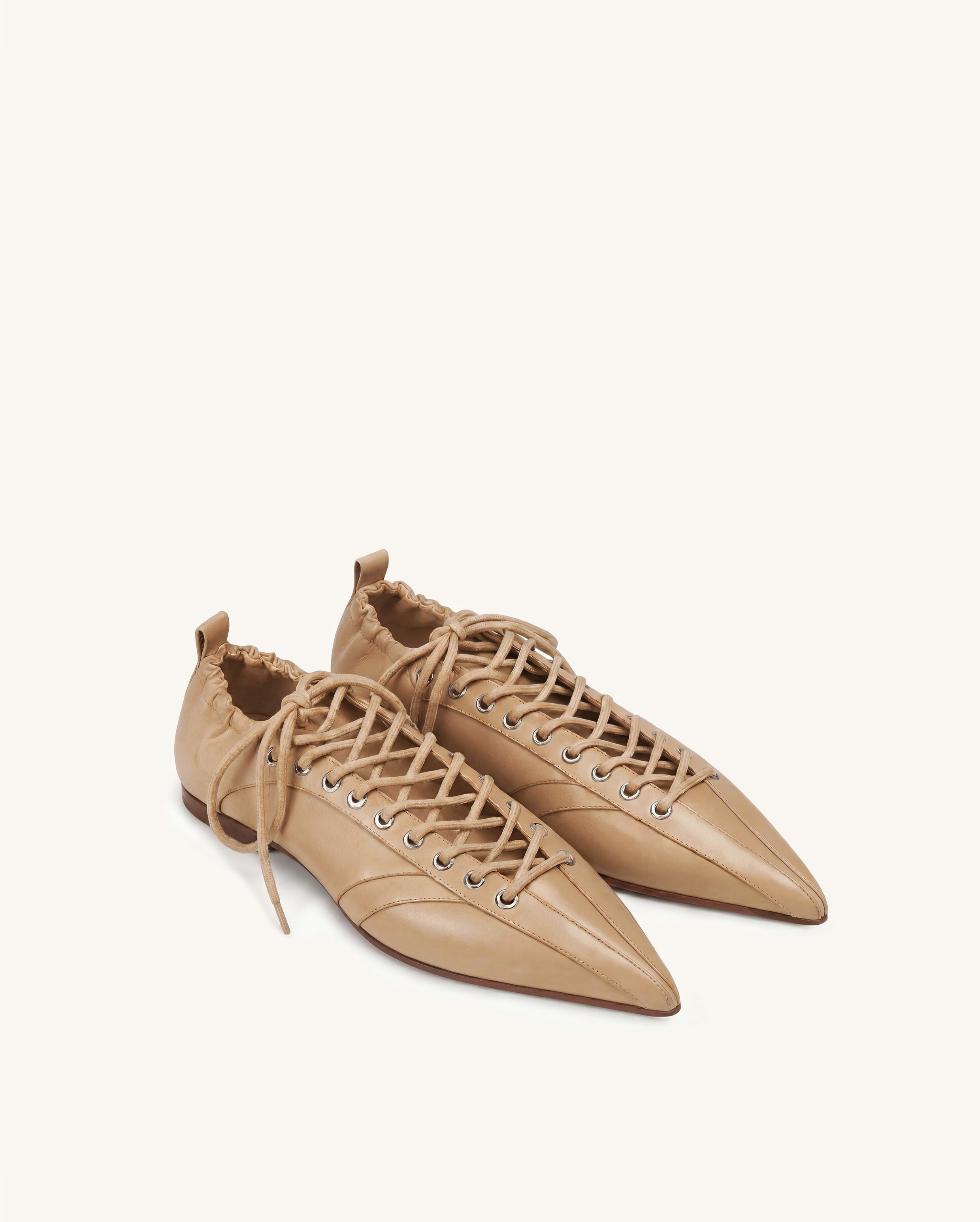 Ava Lace-Up Flats - Khaki