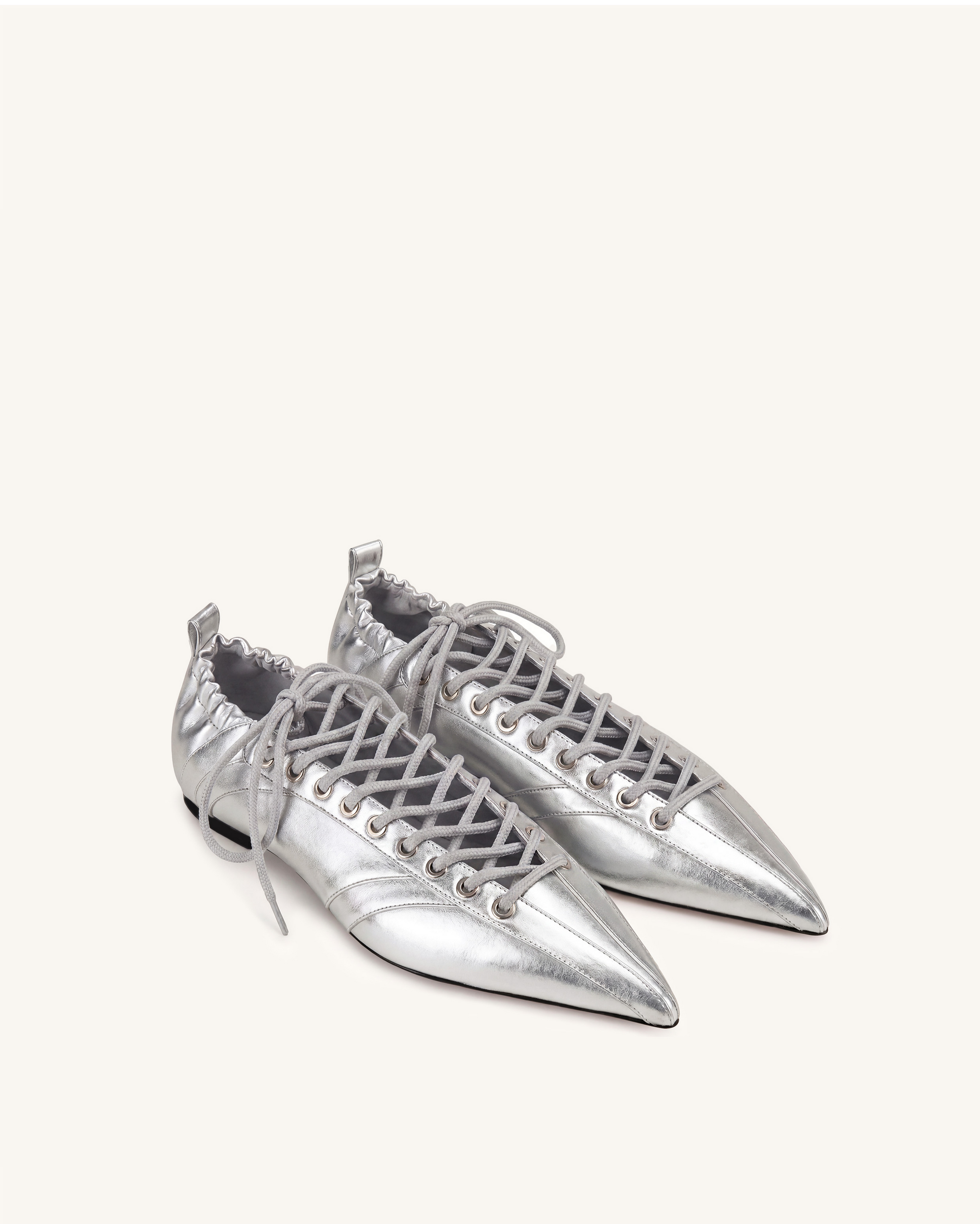Ava Lace-Up Flats - Silver