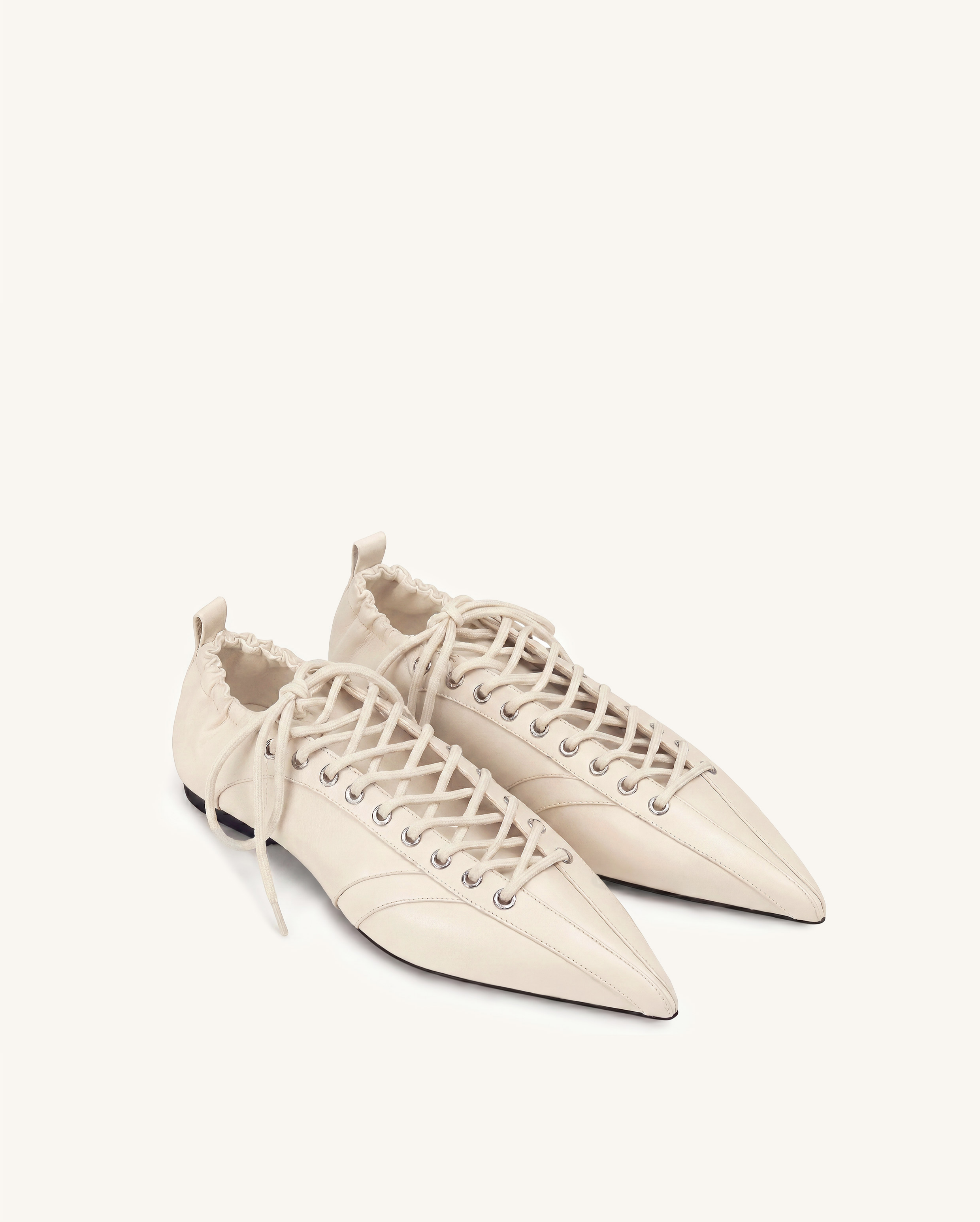 Ava Lace-Up Flats - Beige
