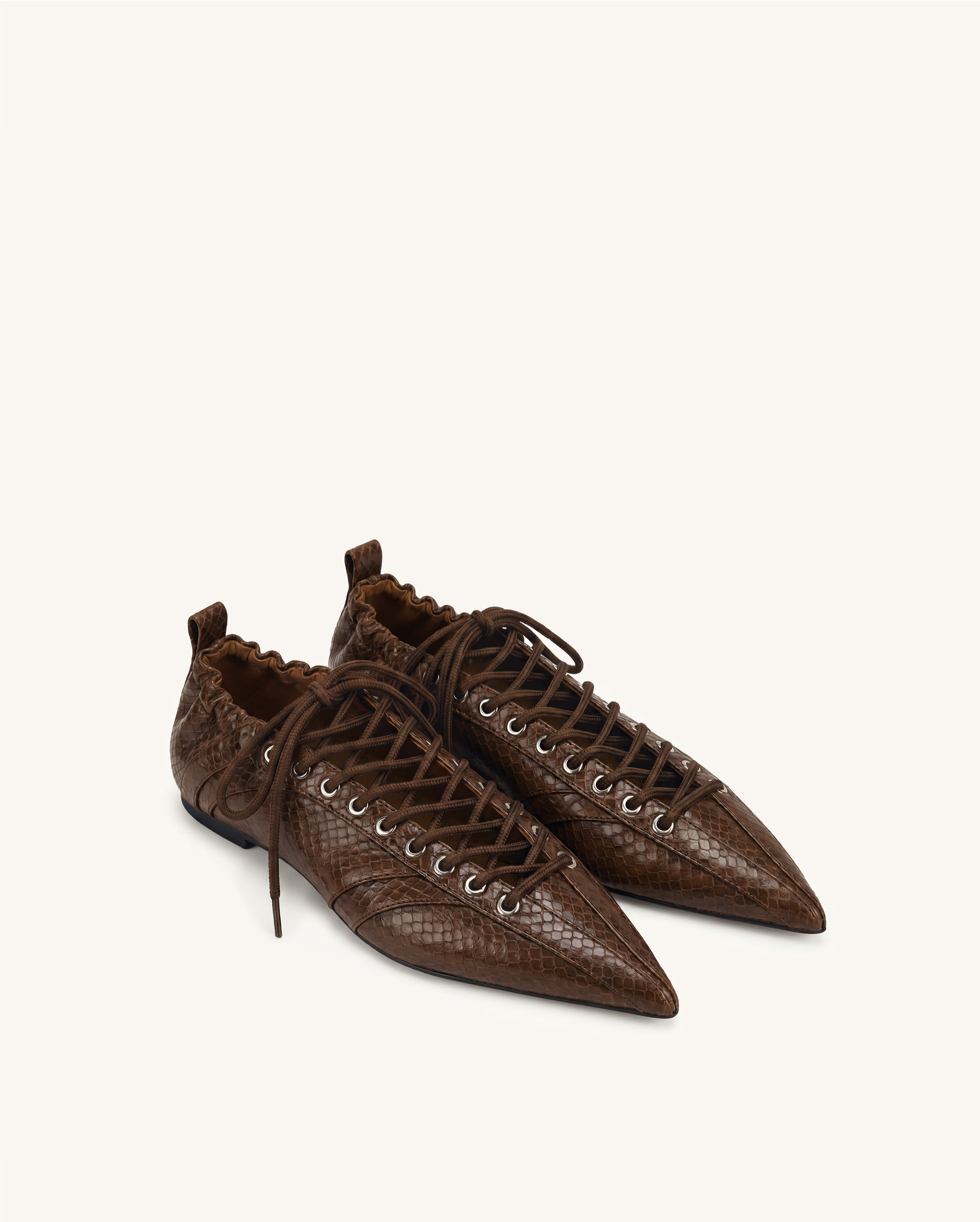 Ava Lace-Up Serpentine Flats - Brown