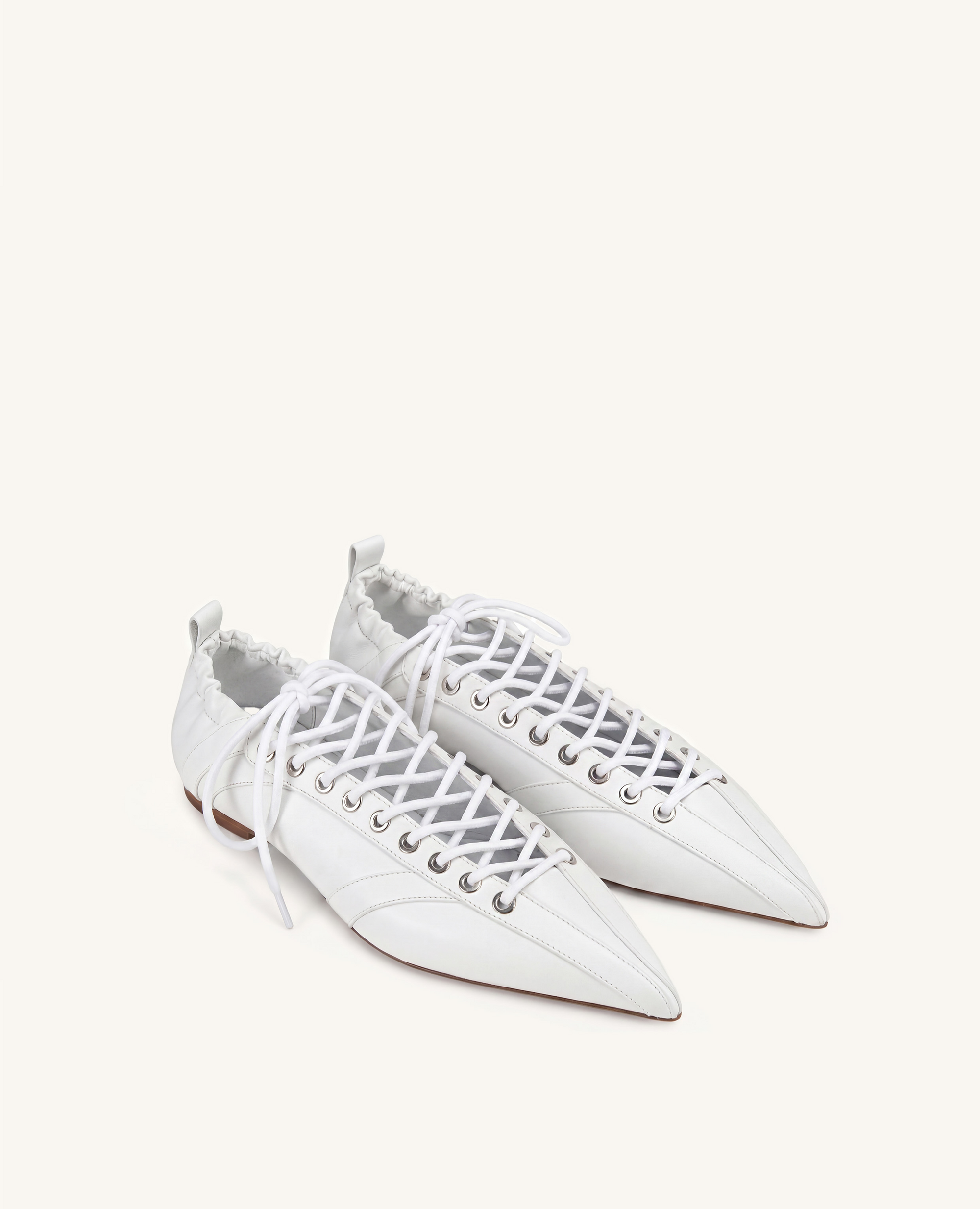 Ava Lace-Up Flats - White