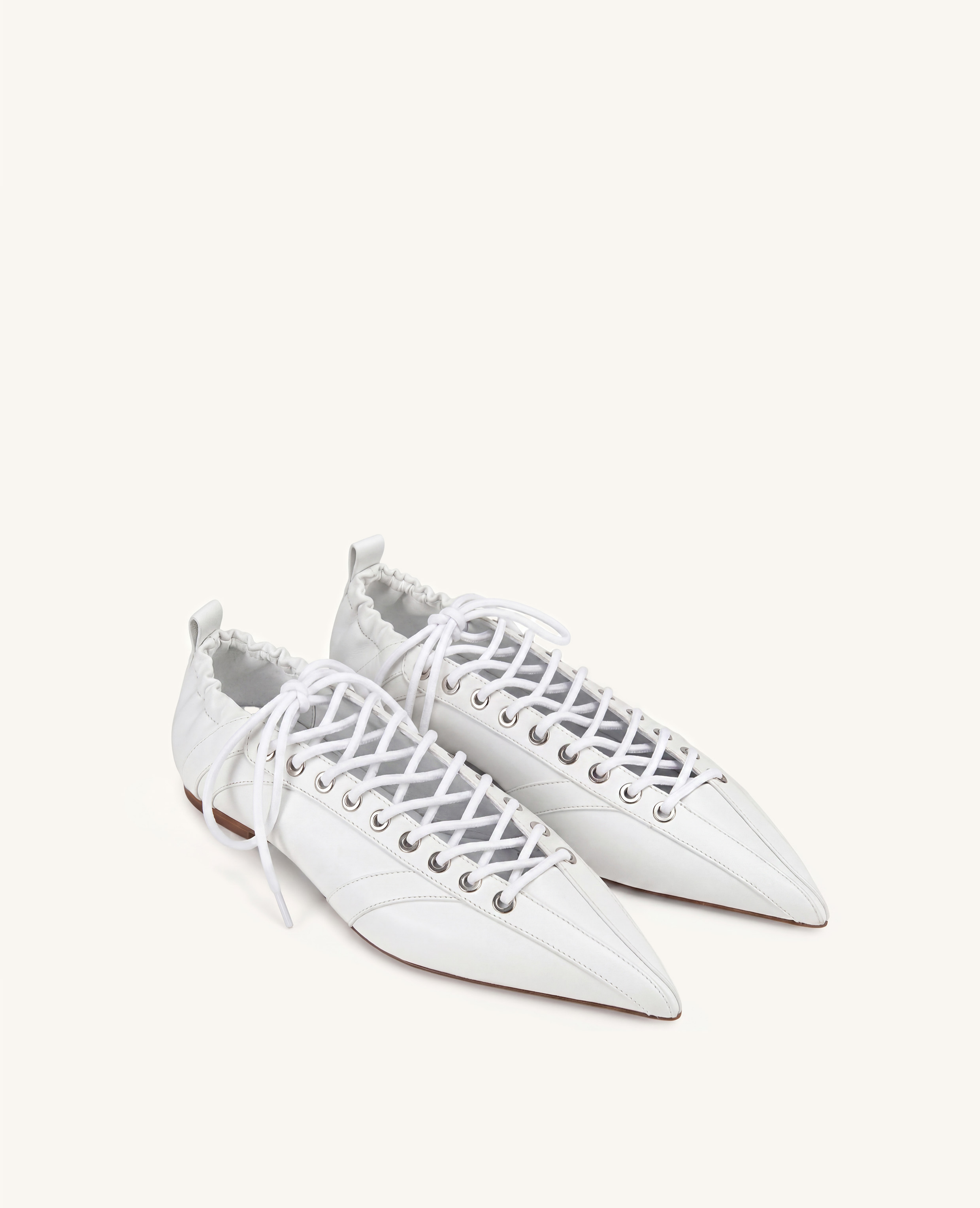 Ava Lace-Up Flats - White