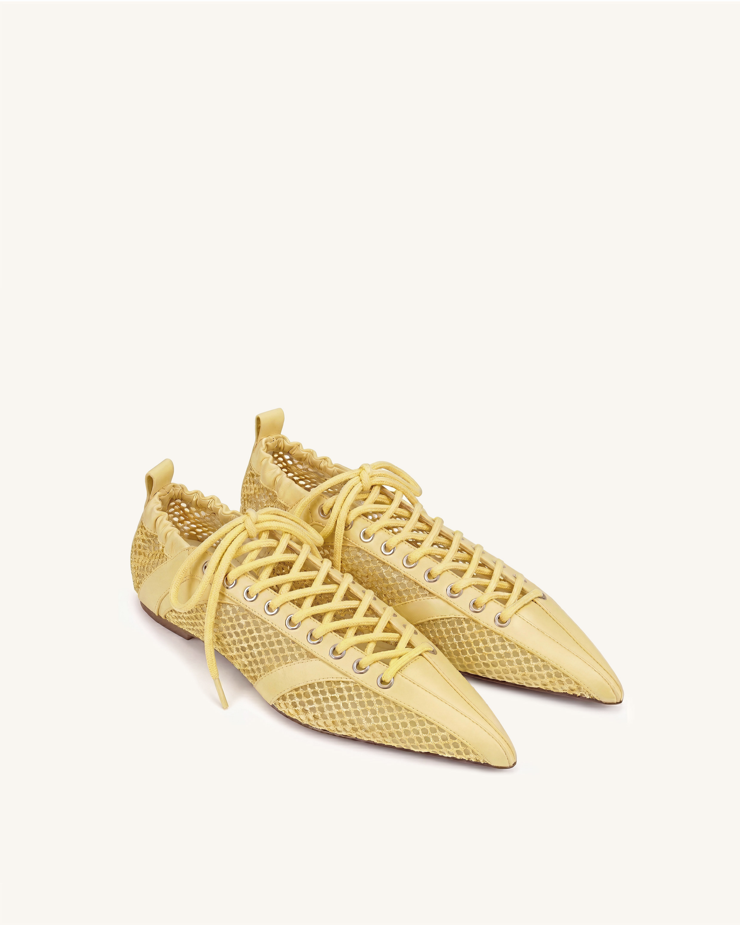 Ava Lace-Up Mesh Flats - Yellow