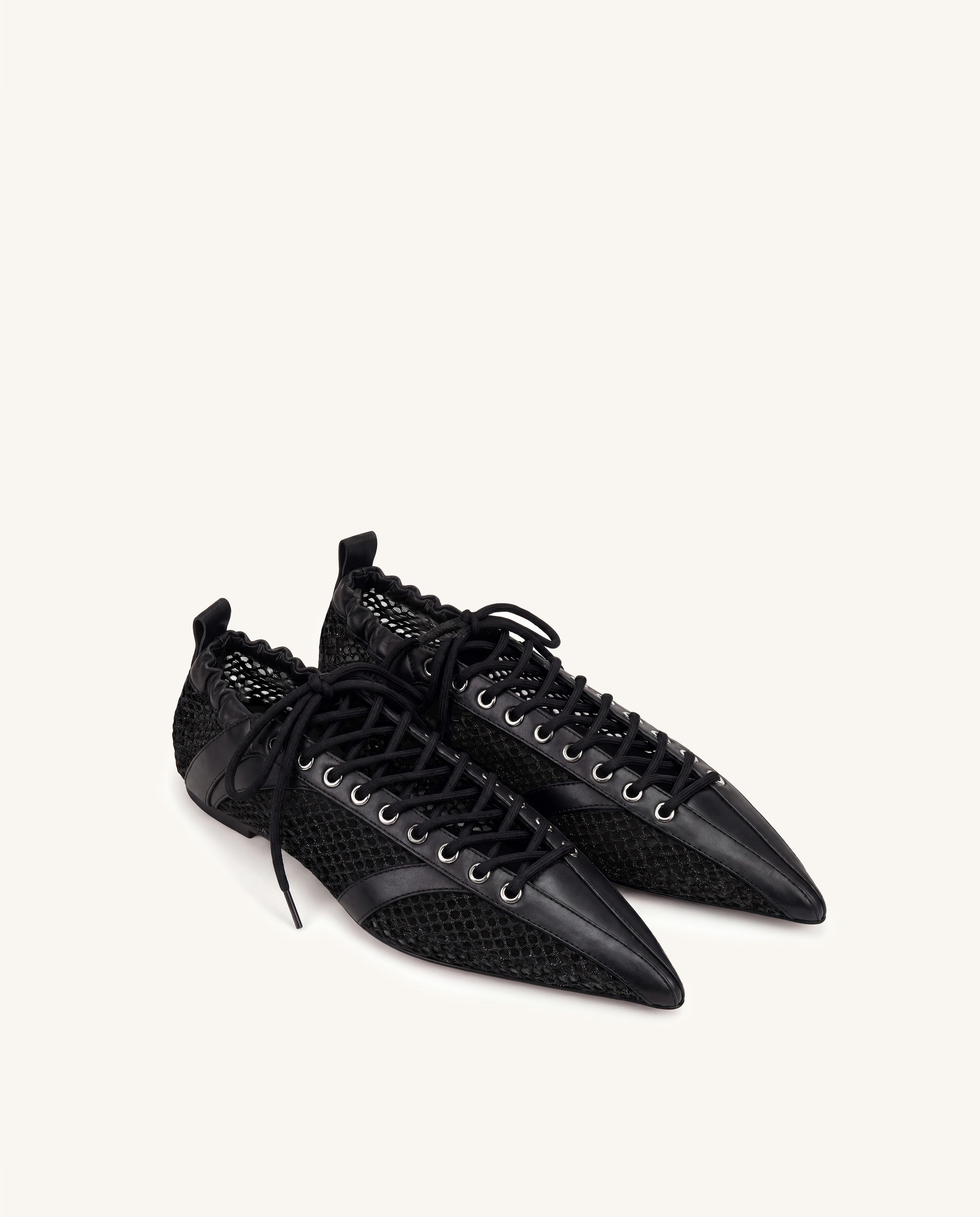 Ava Lace-Up Mesh Flats - Black