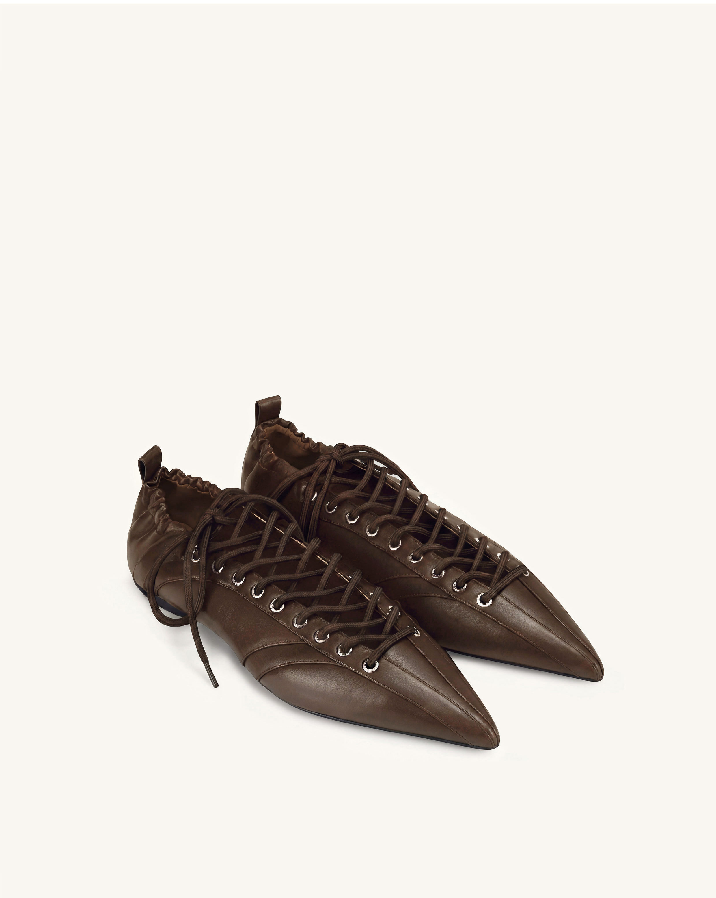 Ava Lace-Up Flats - Dark Brown