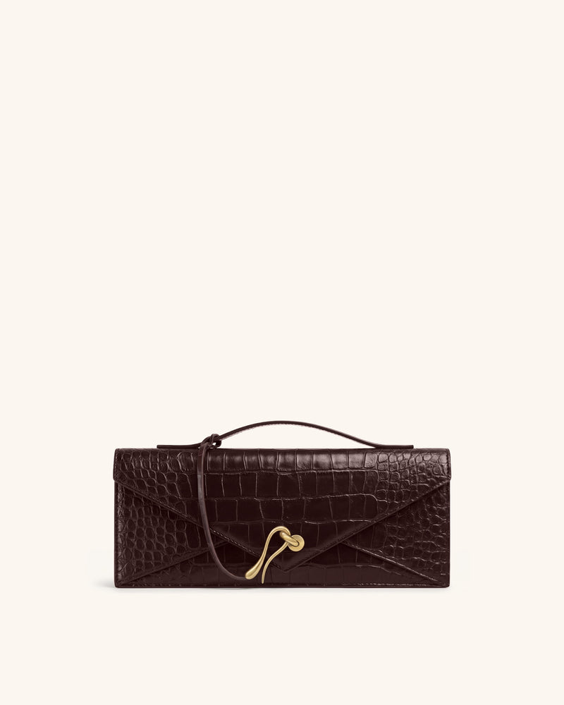 Celeste Envelope Top Handle Bag - Dark Brown Croc