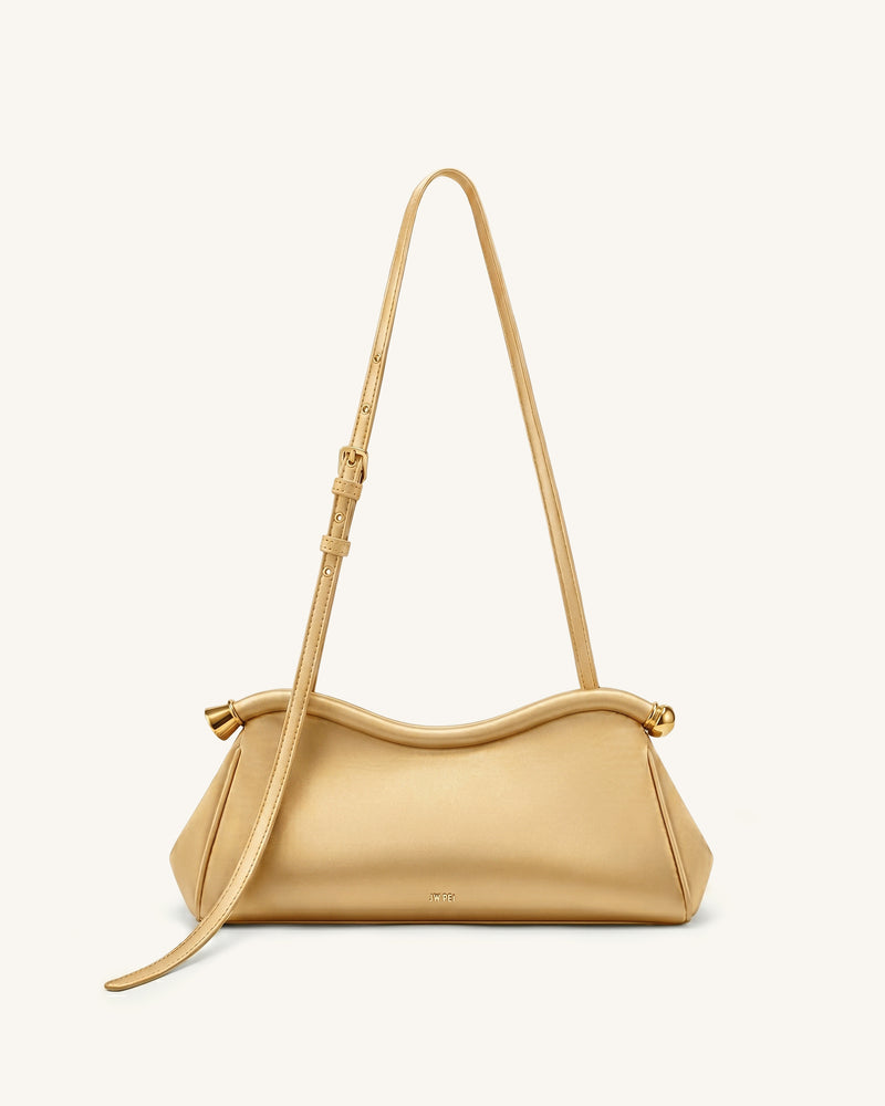 Naomi Satin Curved Shoulder Bag - Champagne Gold