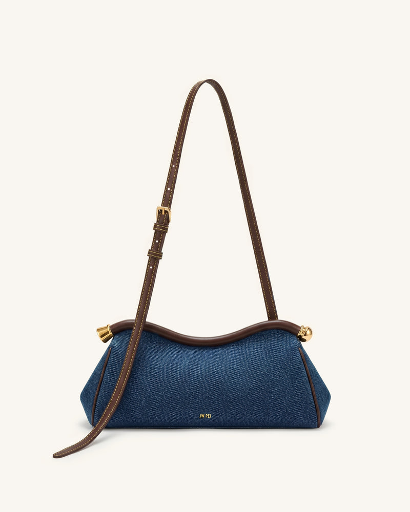 Naomi Curved Shoulder Bag - Blue Denim