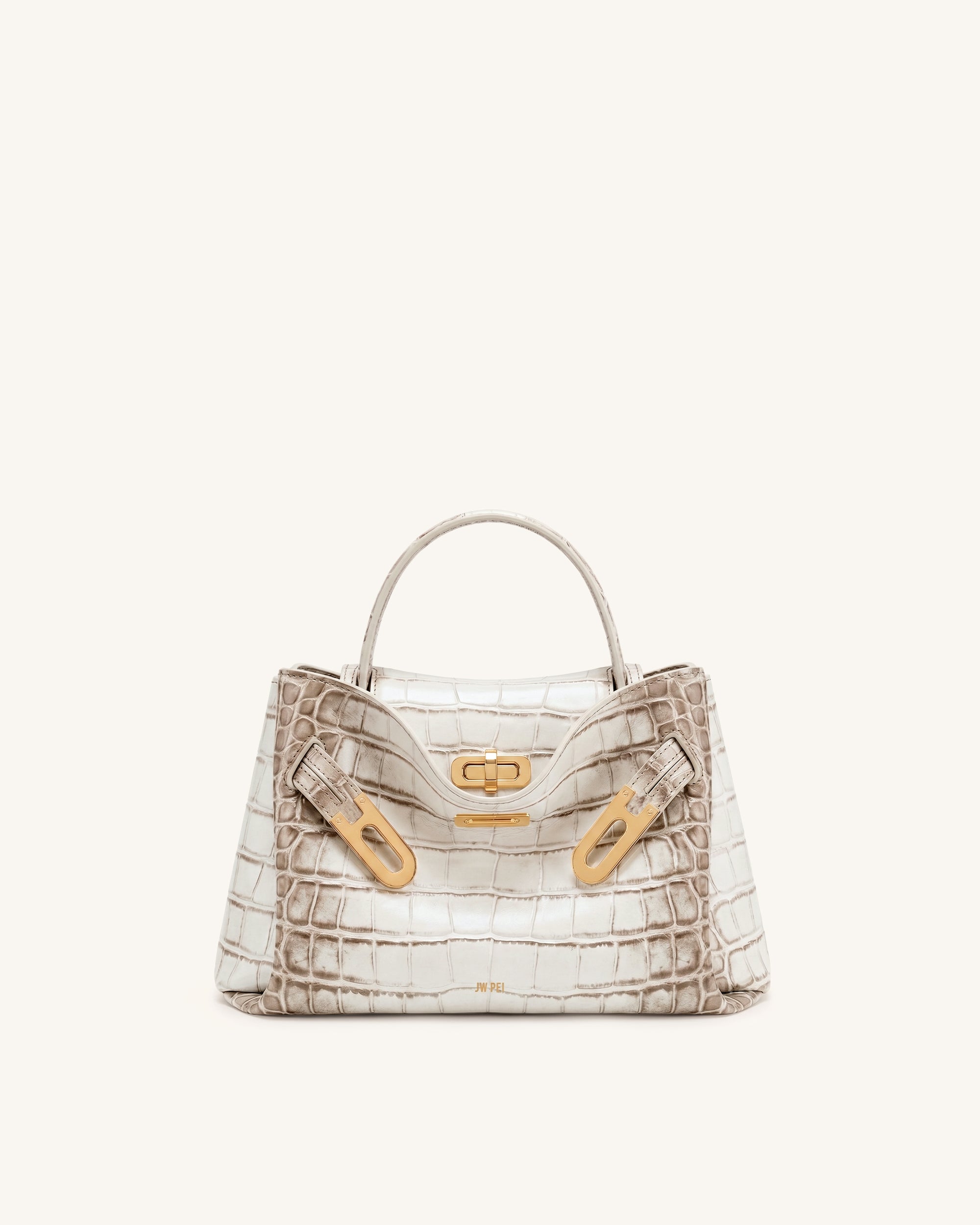 Rhea Small Double Buckle Shoulder Bag - White Croc