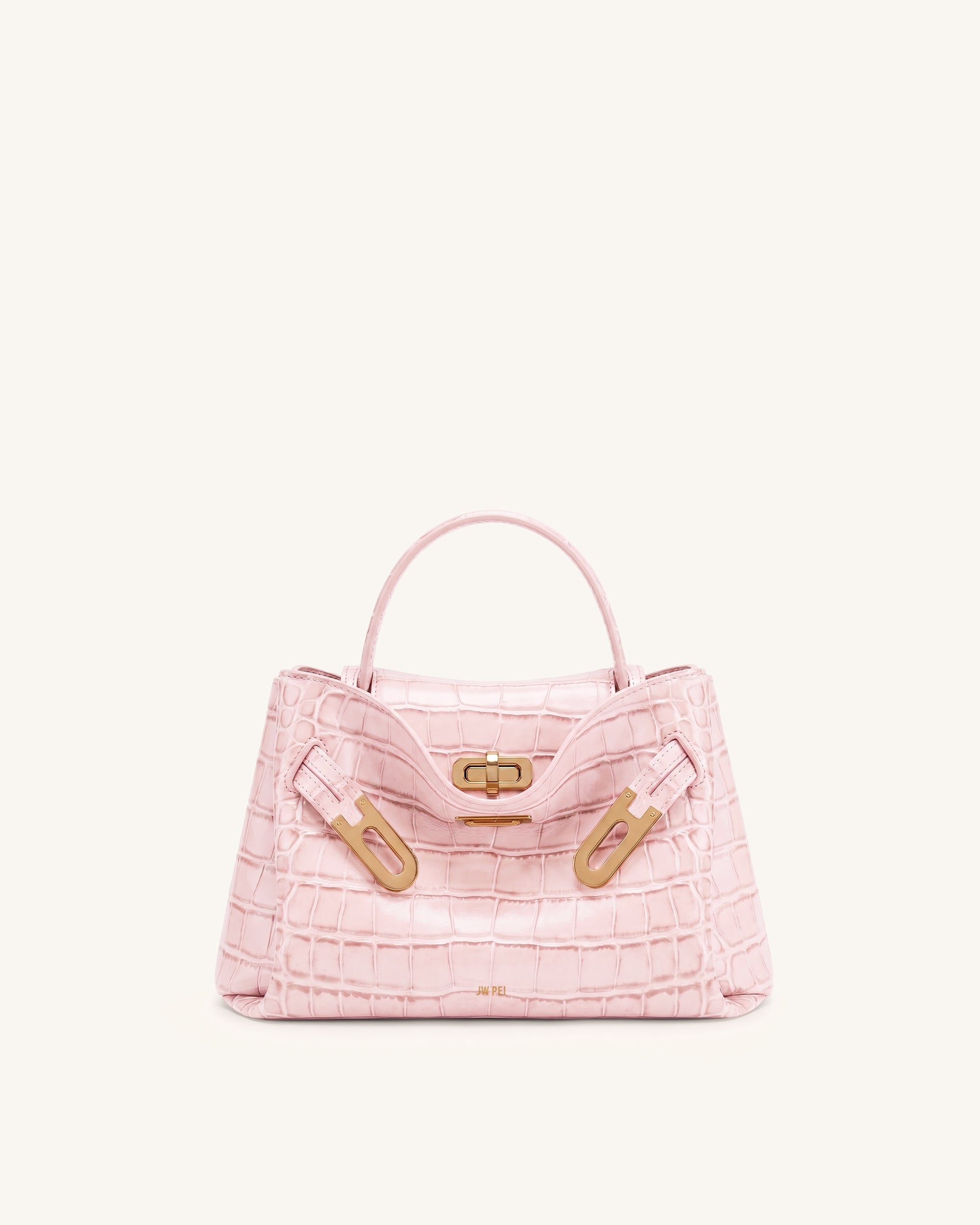 Rhea Small Double Buckle Shoulder Bag - Pink Croc