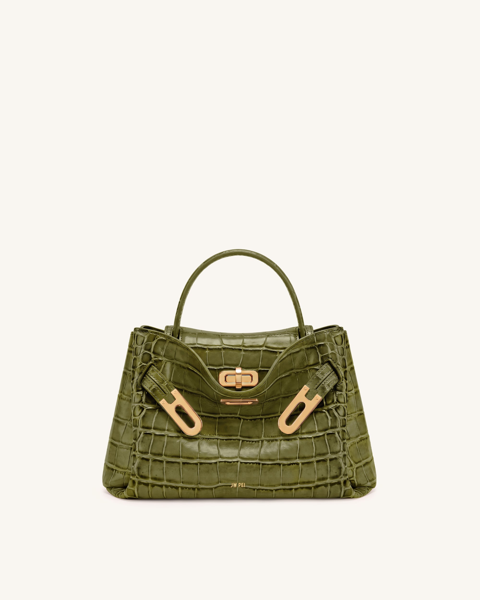 Rhea Small Double Buckle Shoulder Bag - Green Croc