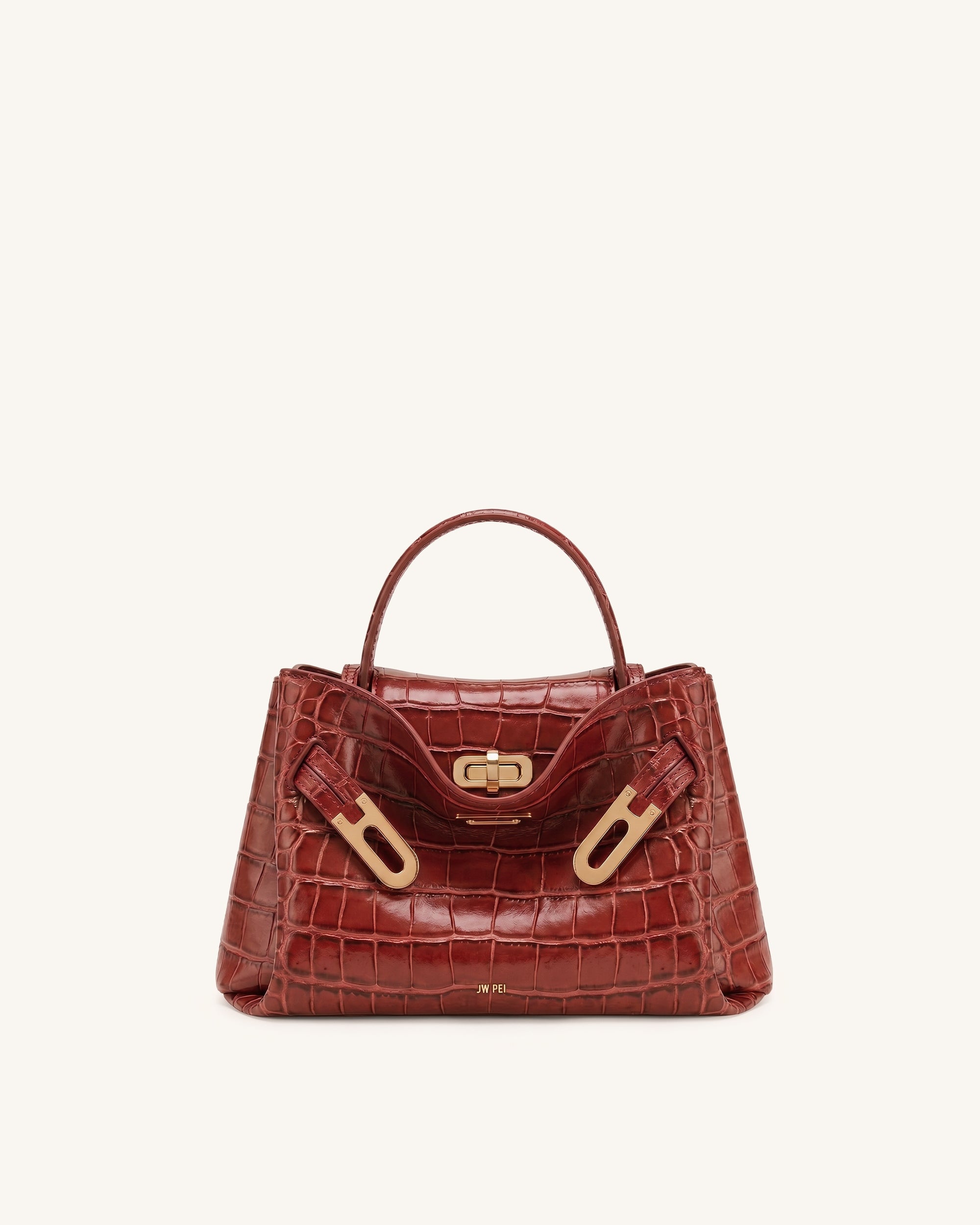 Rhea Small Double Buckle Shoulder Bag - Red Croc