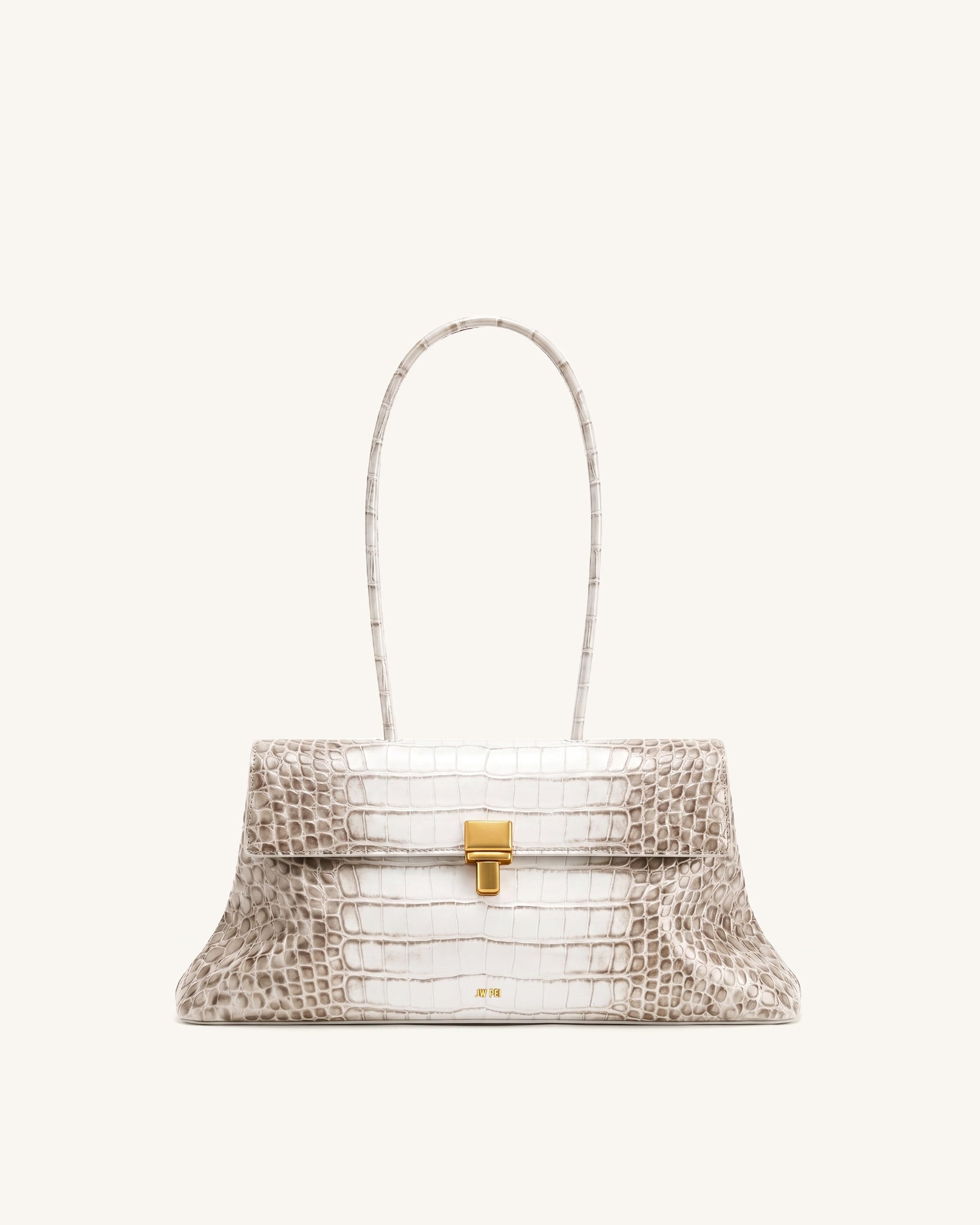 Selene Lock Flap Shoulder Bag - Ivory Croc