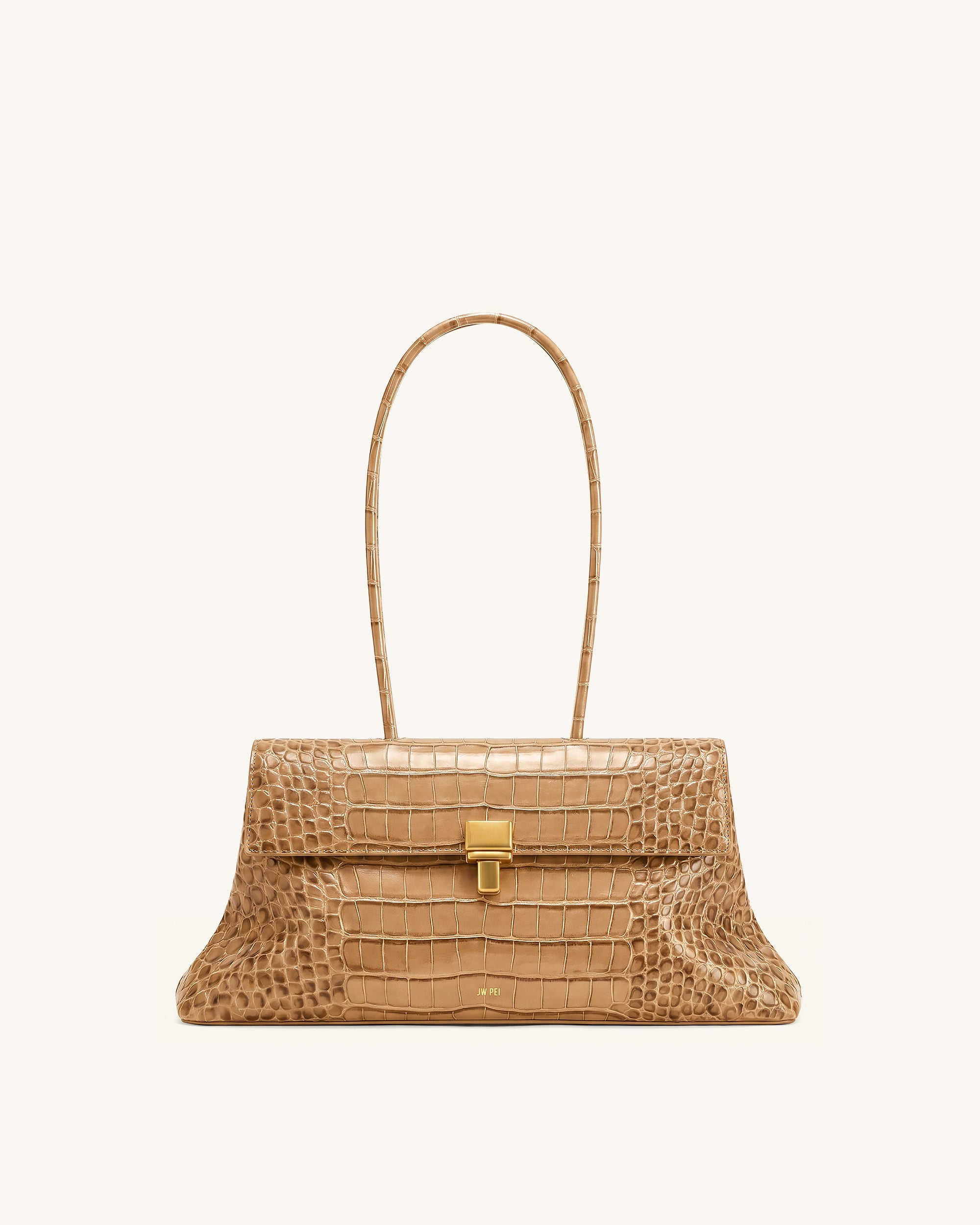 Selene Lock Flap Shoulder Bag - Camel Croc