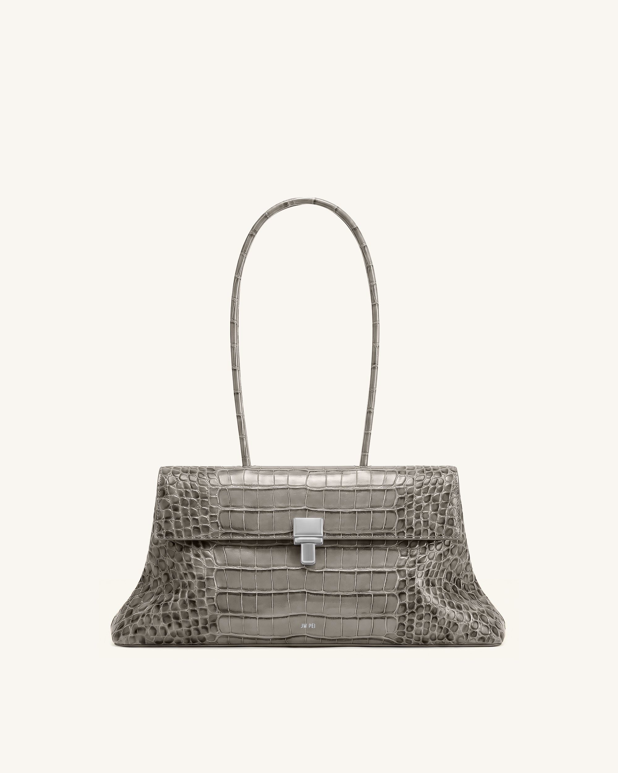 Selene Lock Flap Shoulder Bag - Gray Croc