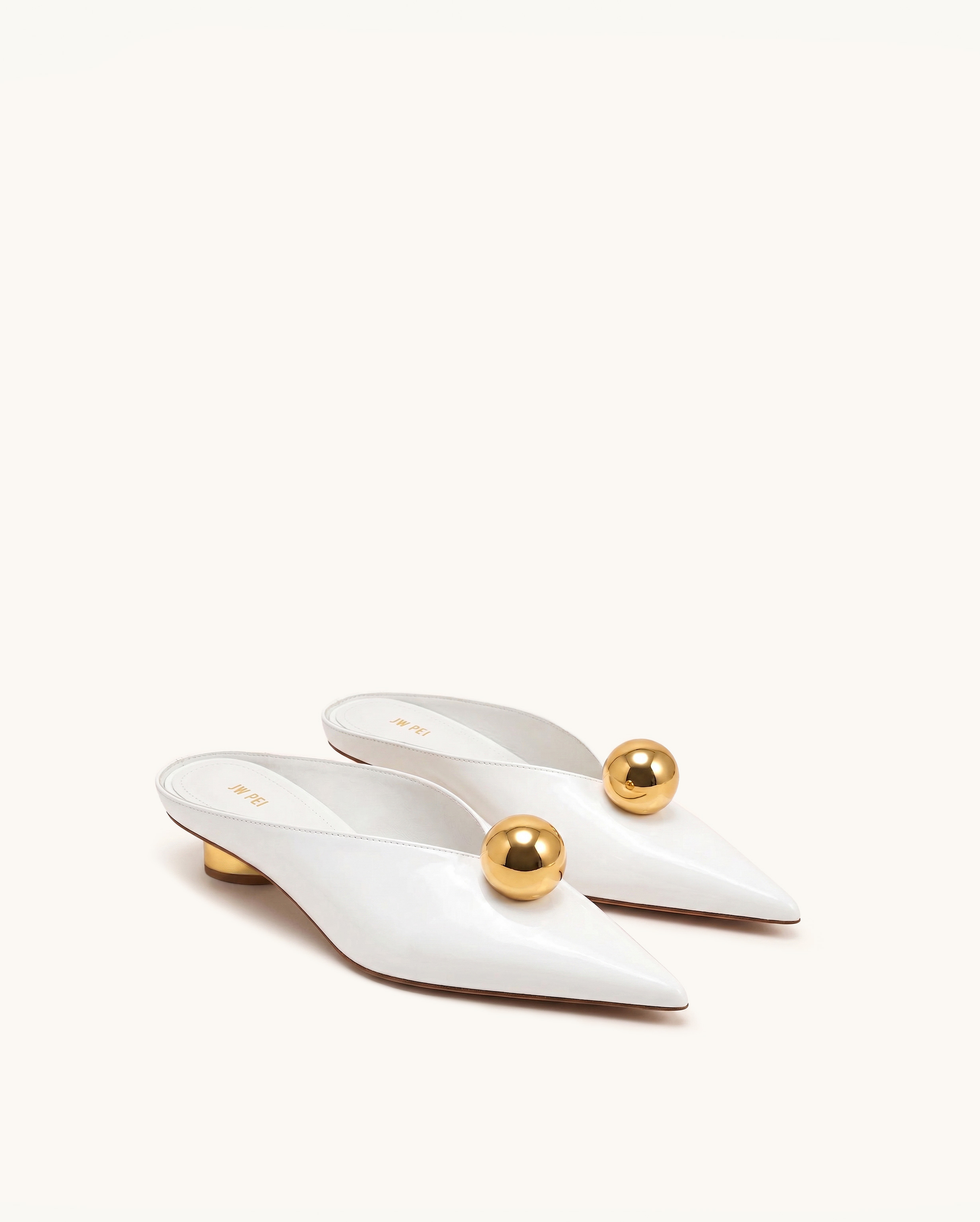 Helena Gold Sphere Pointed Toe Mules - White