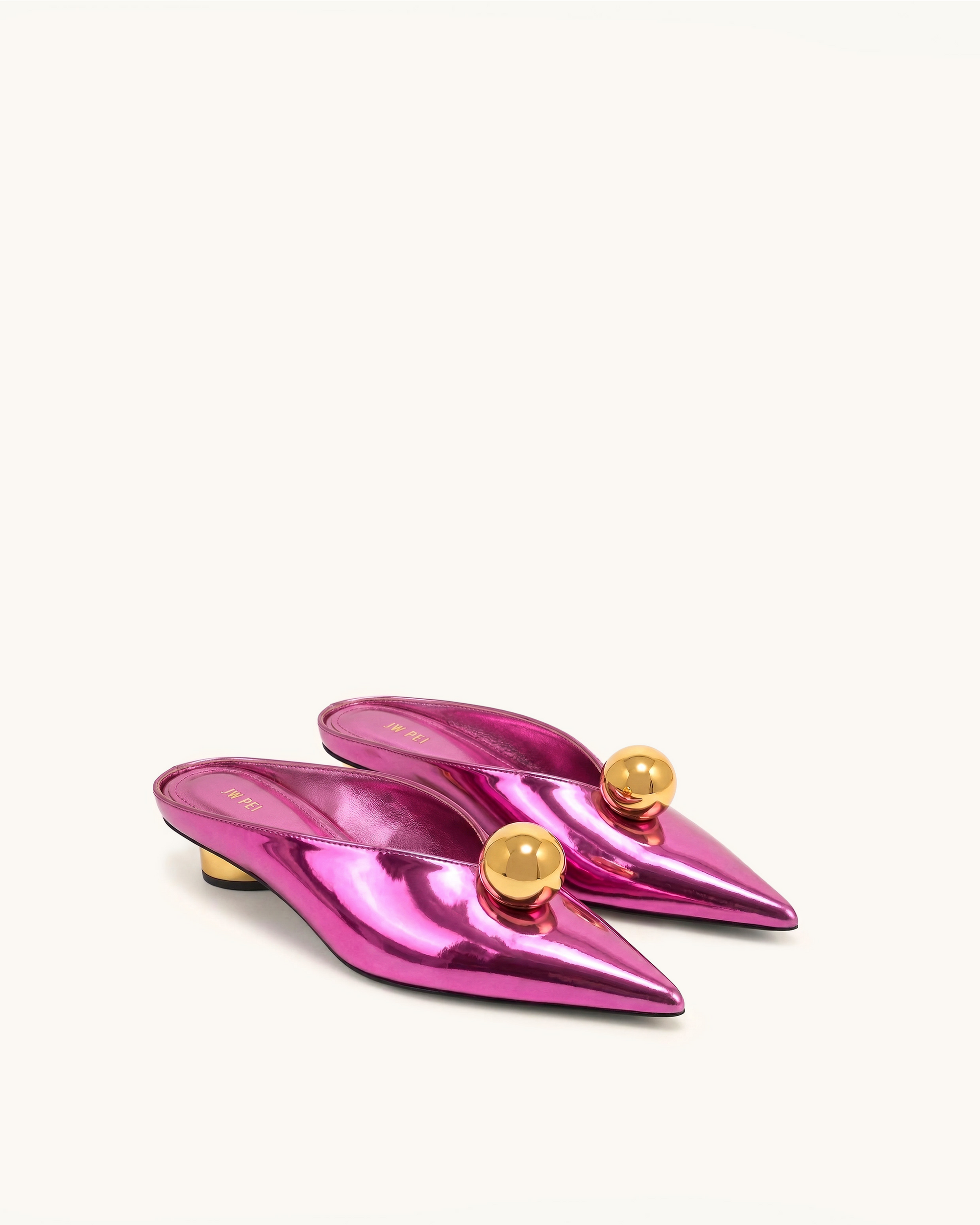 Helena Gold Sphere Pointed Toe Mules - Rose Red