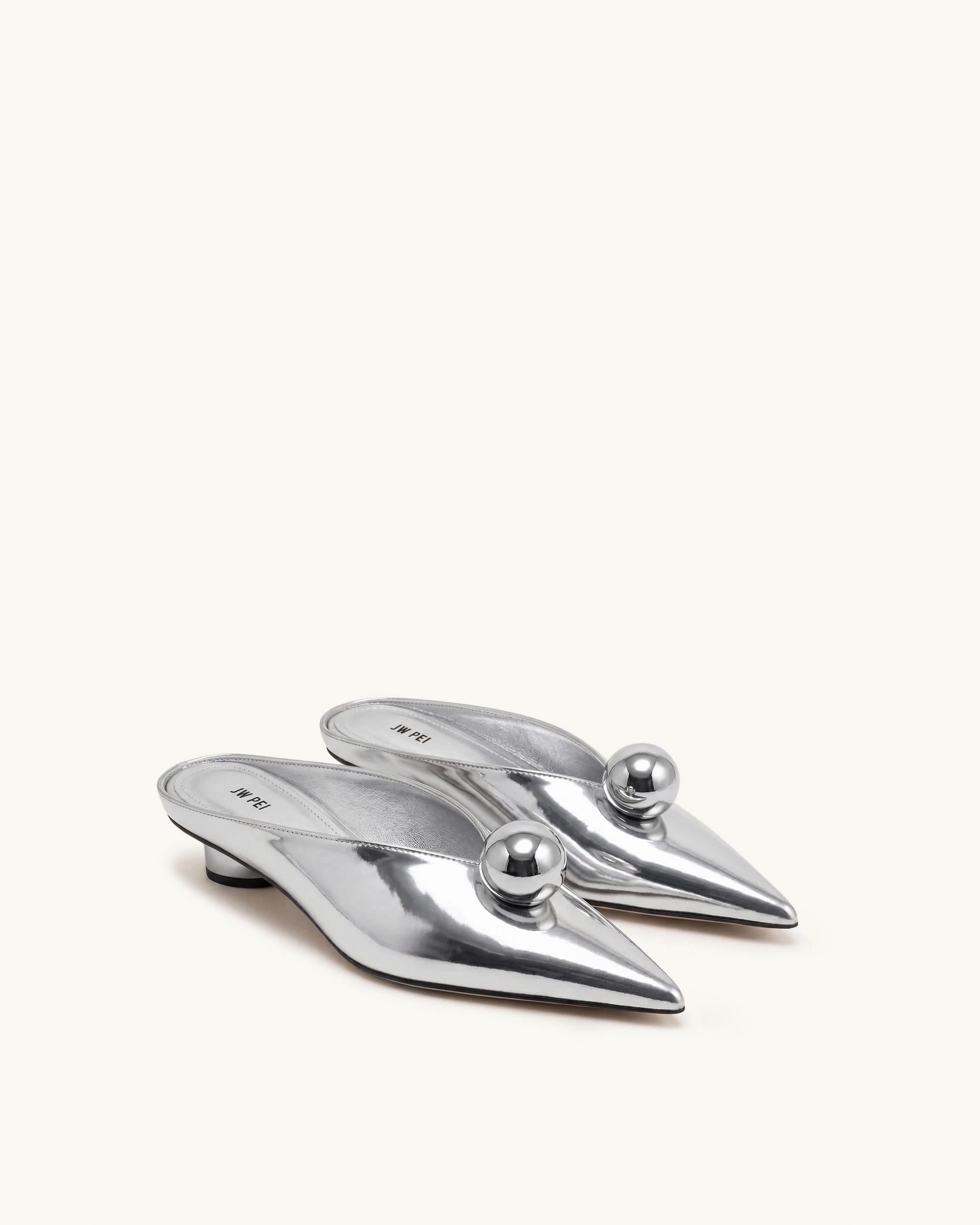 Helena Gold Sphere Pointed Toe Mules - Silver