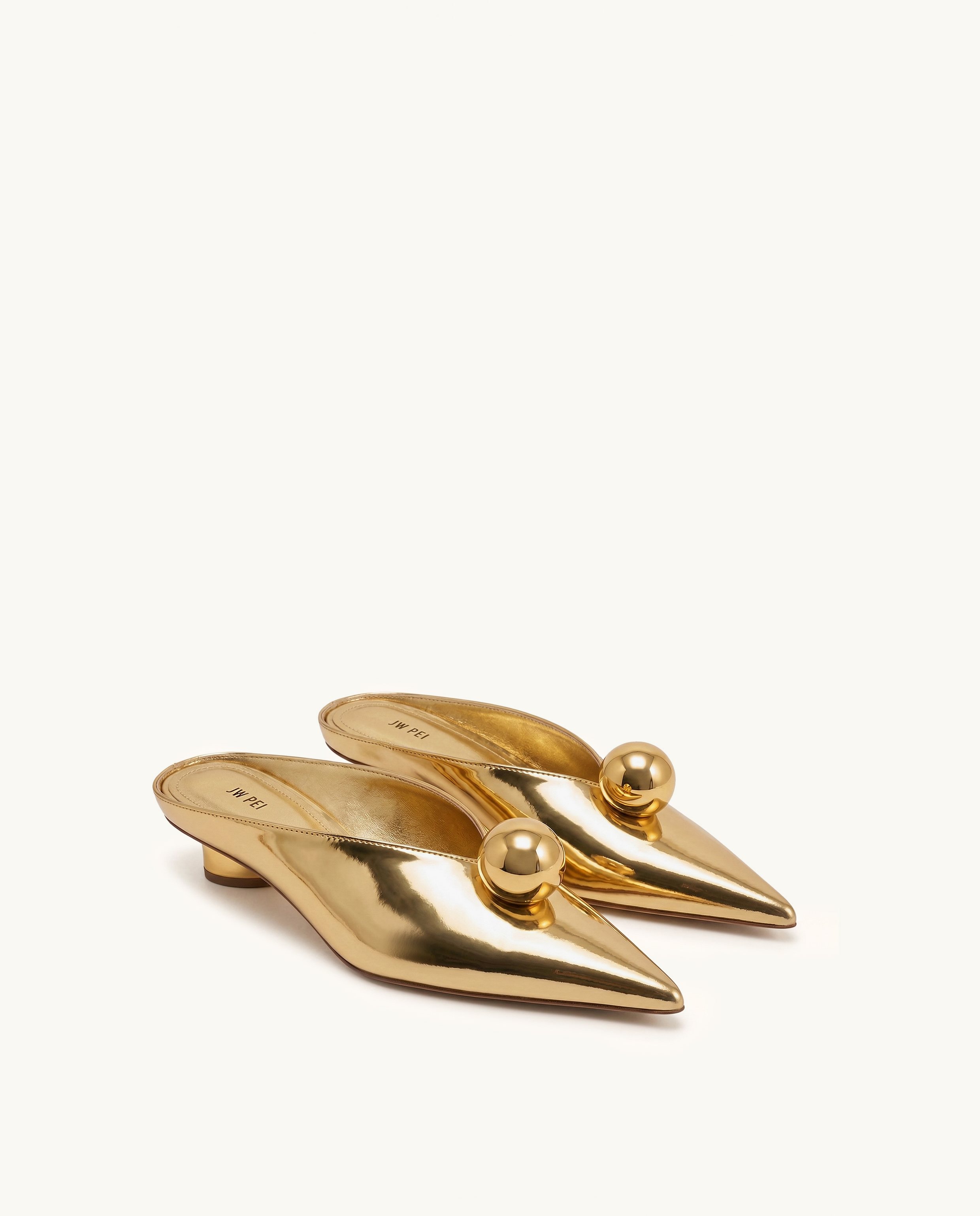 Helena Gold Sphere Pointed Toe Mules - Gold