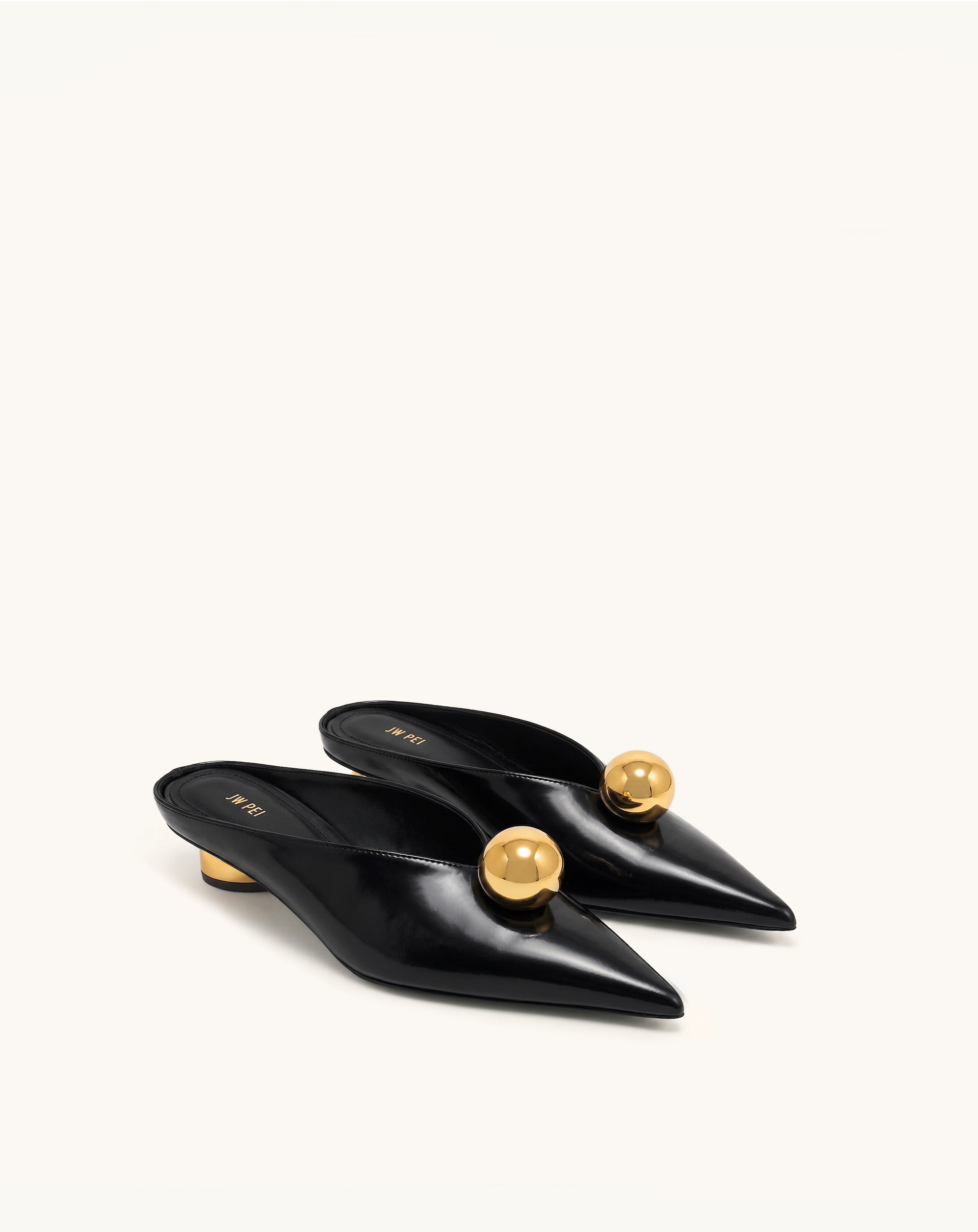 Helena Gold Sphere Pointed Toe Mules - Black