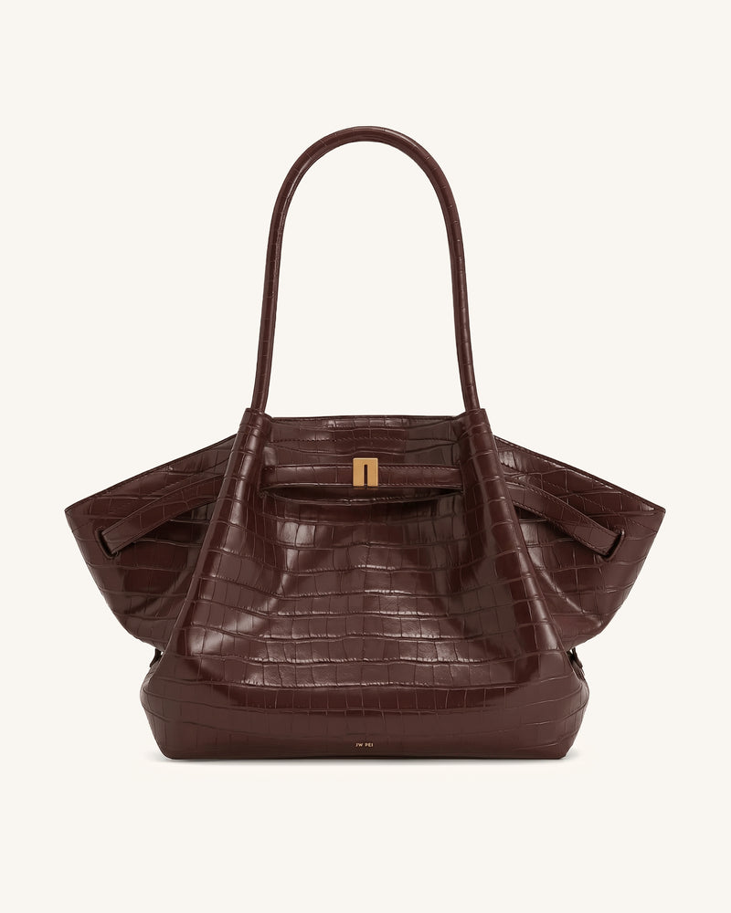Hana Large Tote Bag - Dark Brown Croc