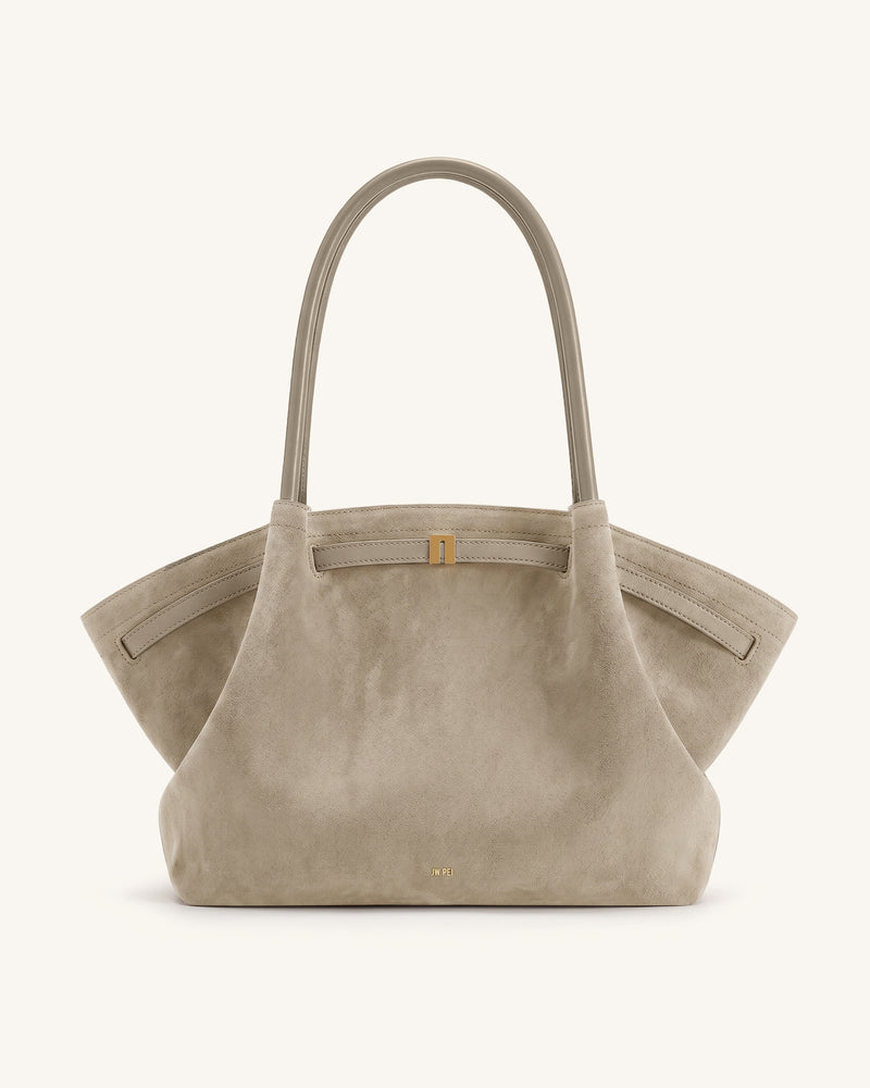 Hana Large Faux Suede Tote Bag - Gray
