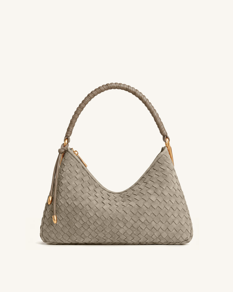 Lorena Woven Faux Suede Shoulder Bag - Stone Taupe