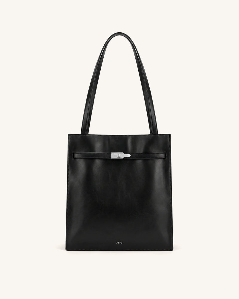 Noelle Belted Tote Bag - Black