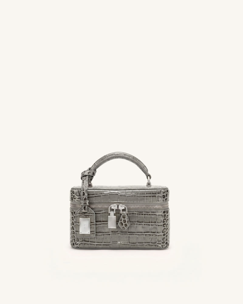 Cleo Box Shape Top Handle Bag - Grey Croc
