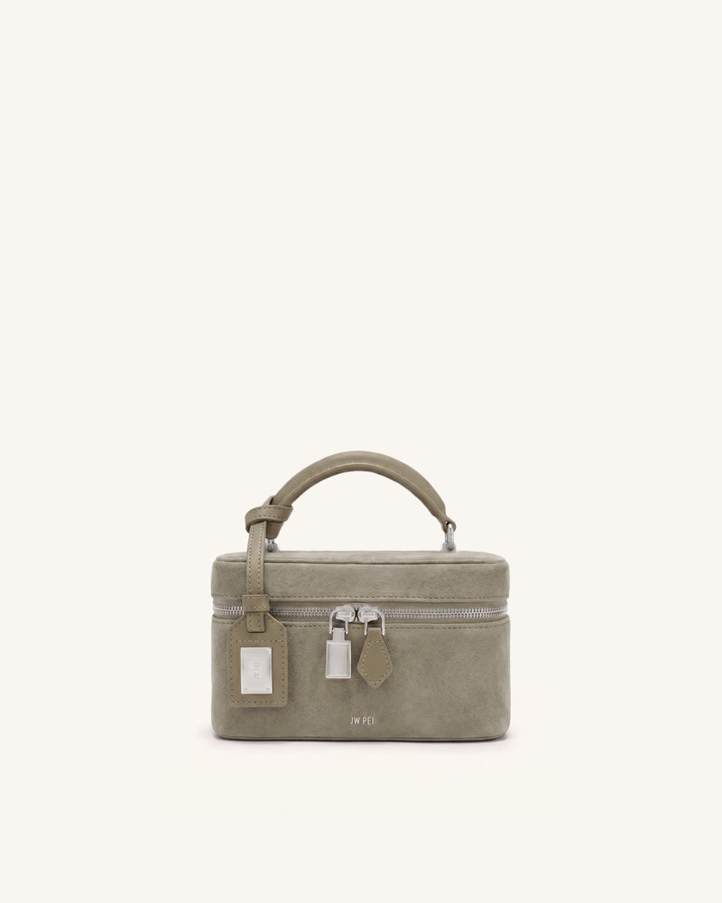 Cleo Faux Suede Box Shape Top Handle Bag - Light Gray