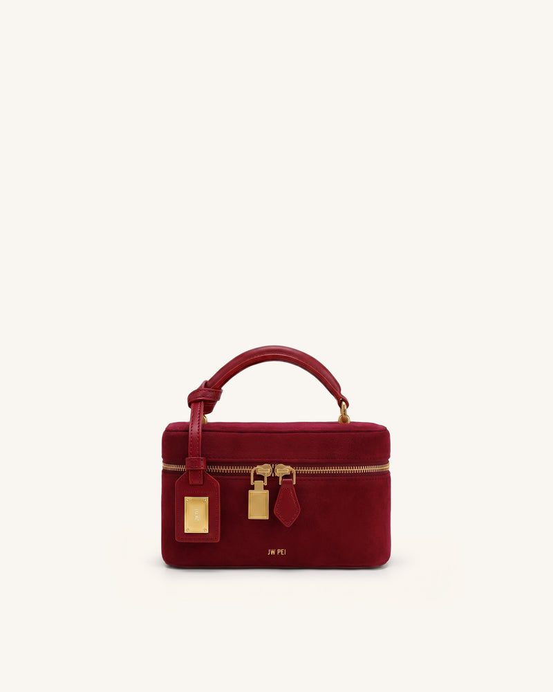 Cleo Faux Suede Box Shape Top Handle Bag - Burgundy