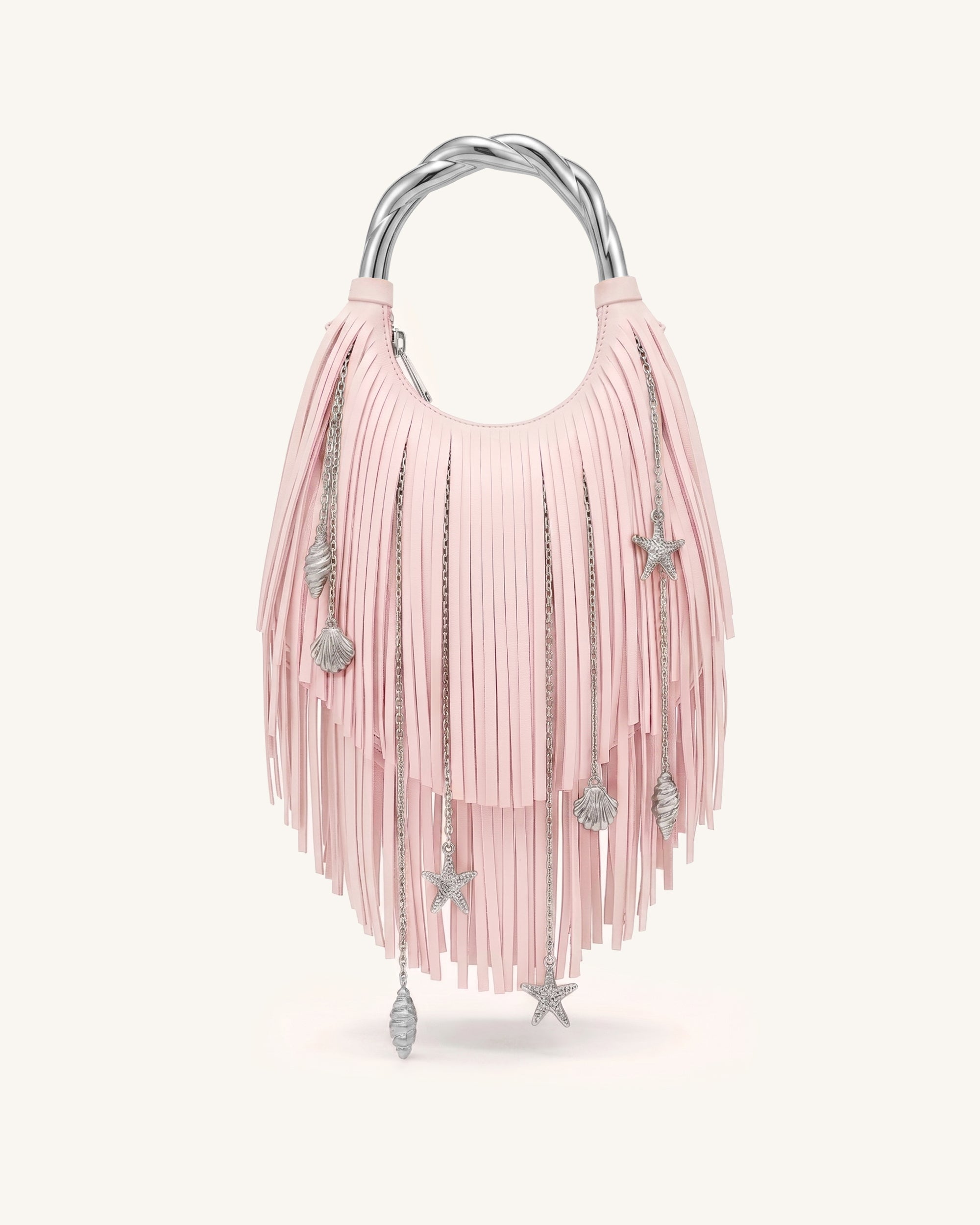 Chloe Metal Handle Fringe Top Handbag - Pink