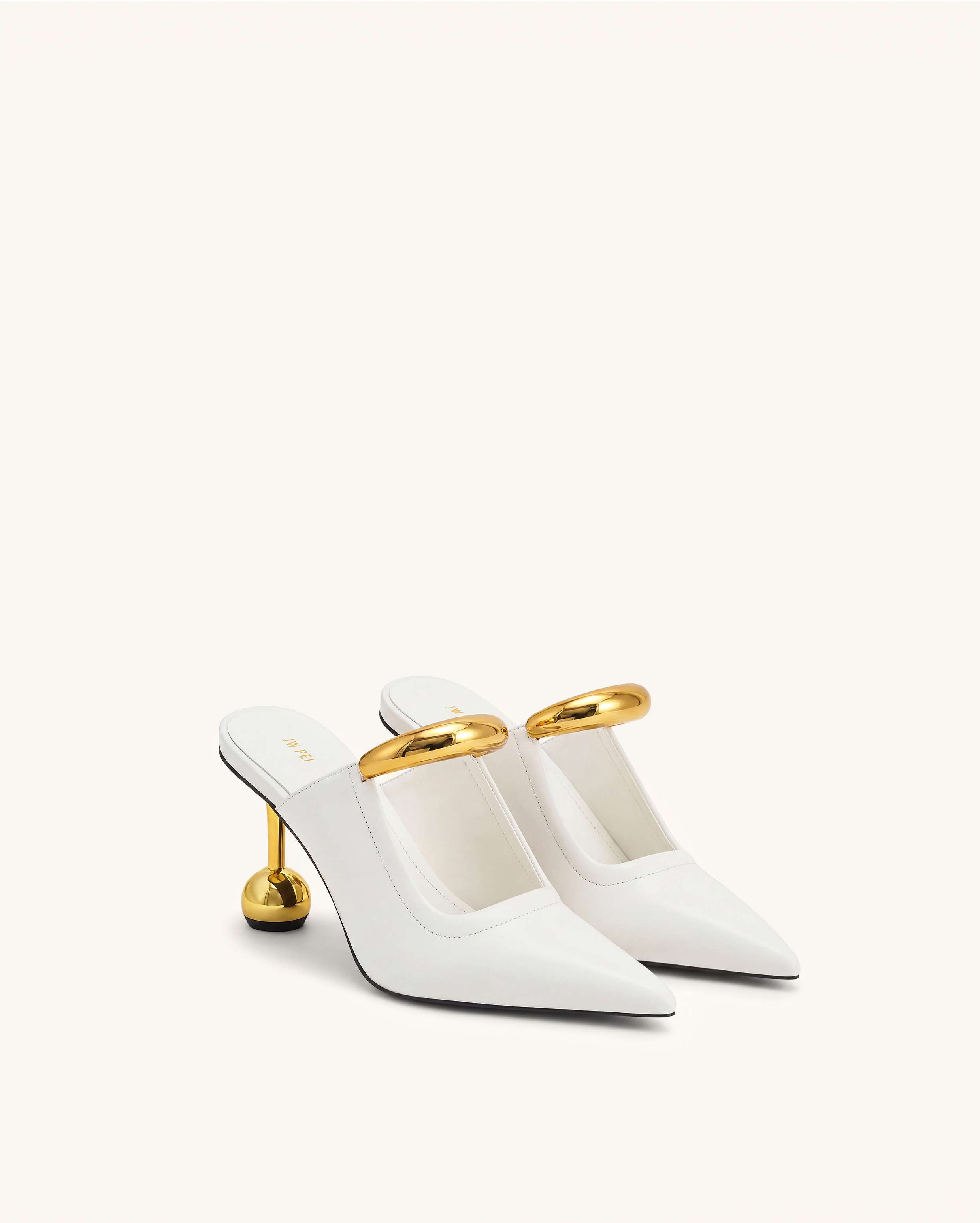 Sofia Metal Accent Sphere Heel Mules - White