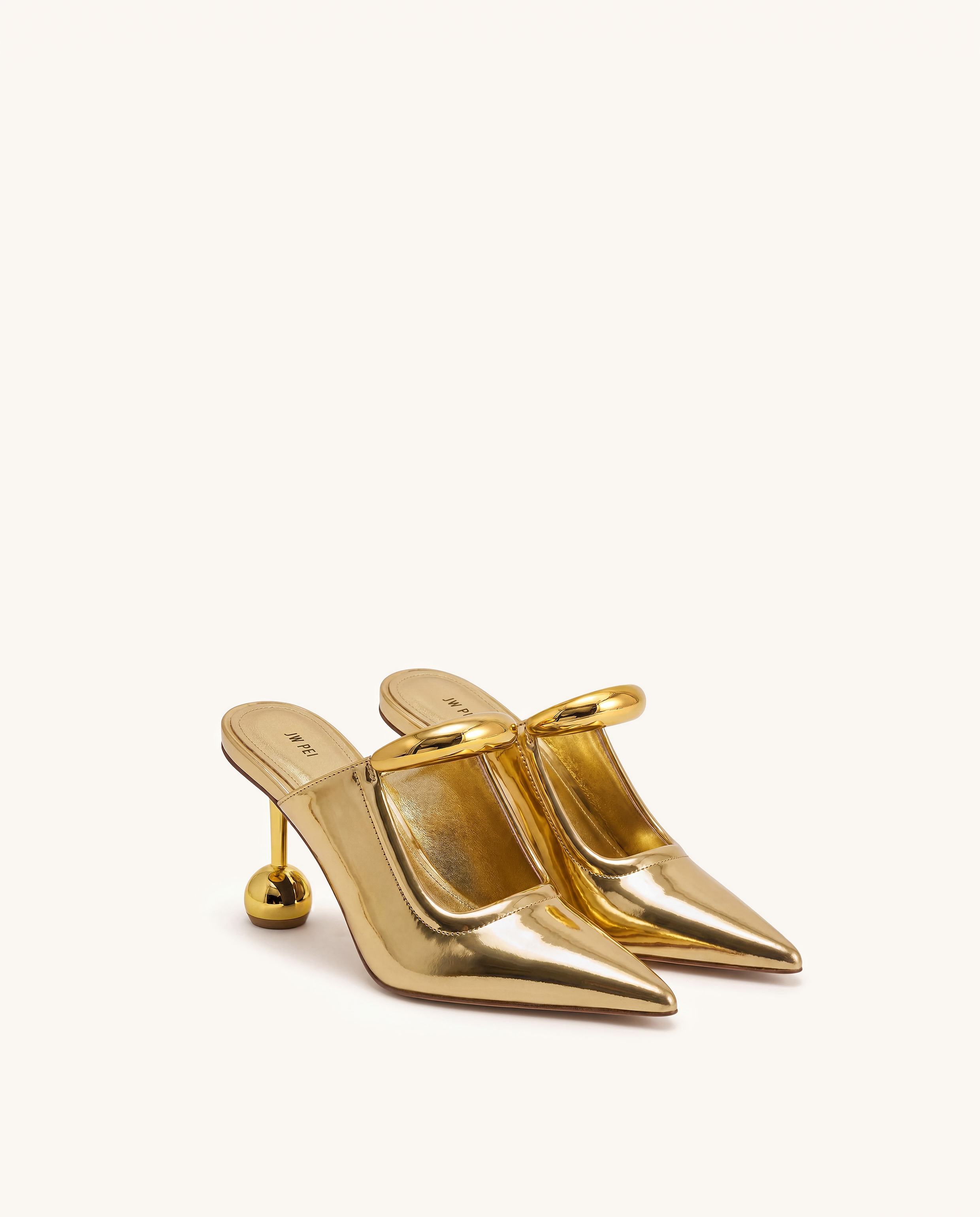 Sofia Metal Accent Sphere Heel Mules - Gold