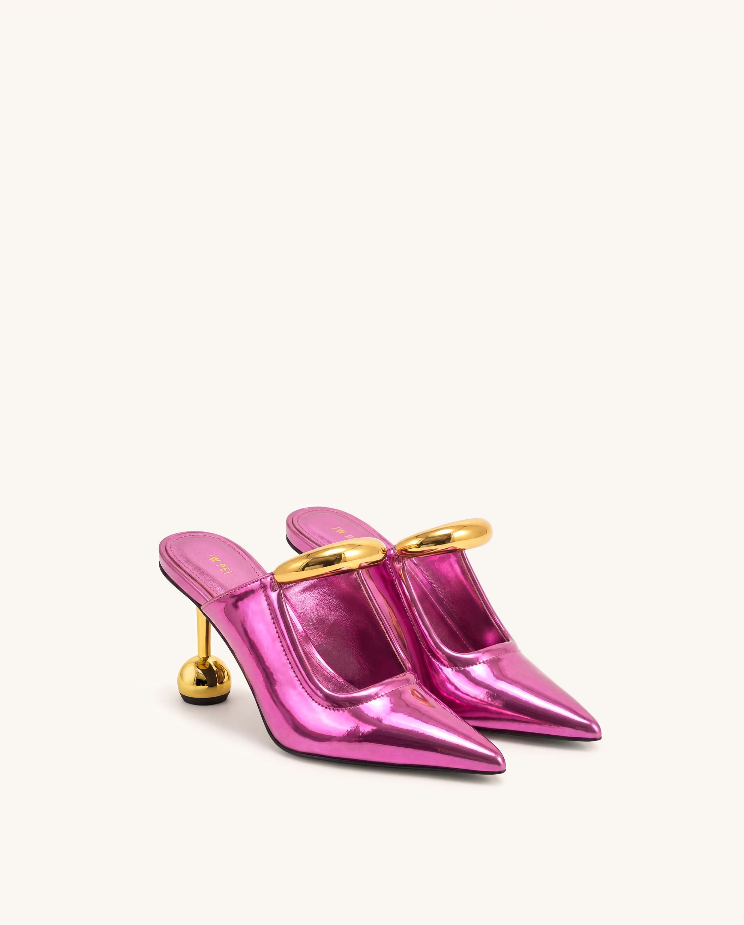 Sofia Metal Accent Sphere Heel Mules - Rose Red
