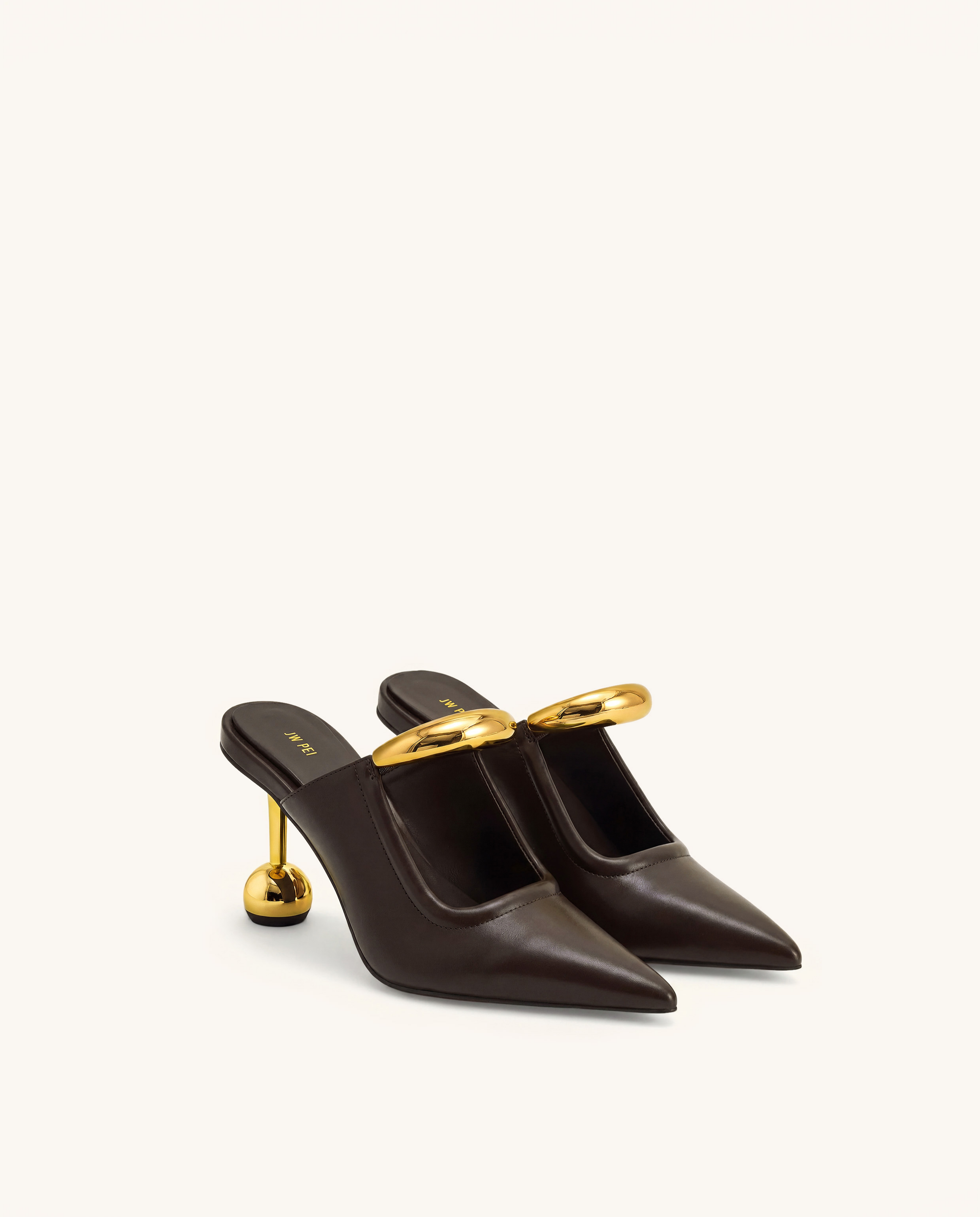 Sofia Metal Accent Sphere Heel Mules - Dark Brown