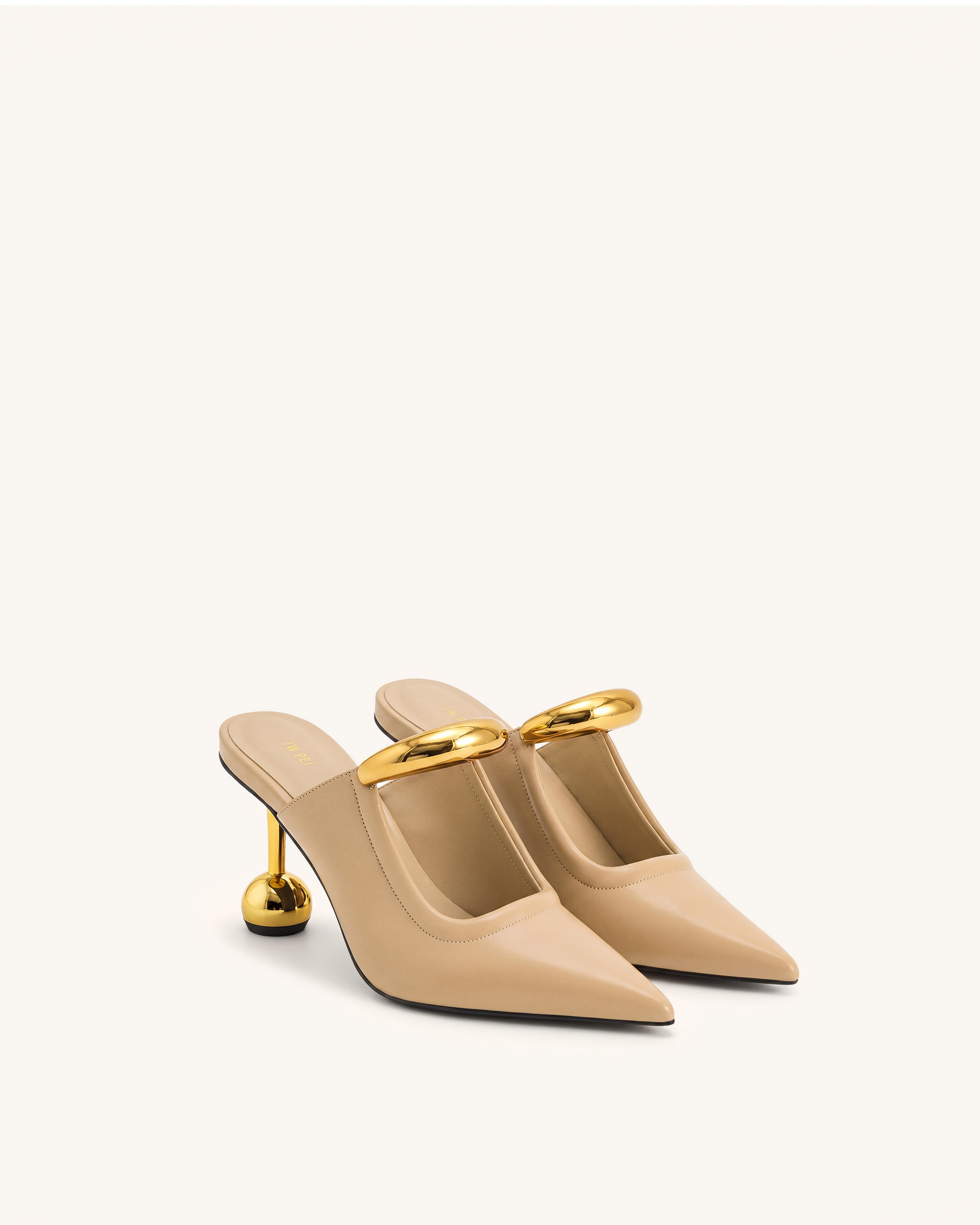 Sofia Metal Accent Sphere Heel Mules - Khaki
