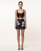 Cropped Leather Corset Top - Black