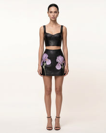 Cropped Leather Corset Top - Black