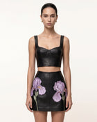 Cropped Leather Corset Top - Black