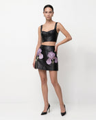Cropped Leather Corset Top - Black